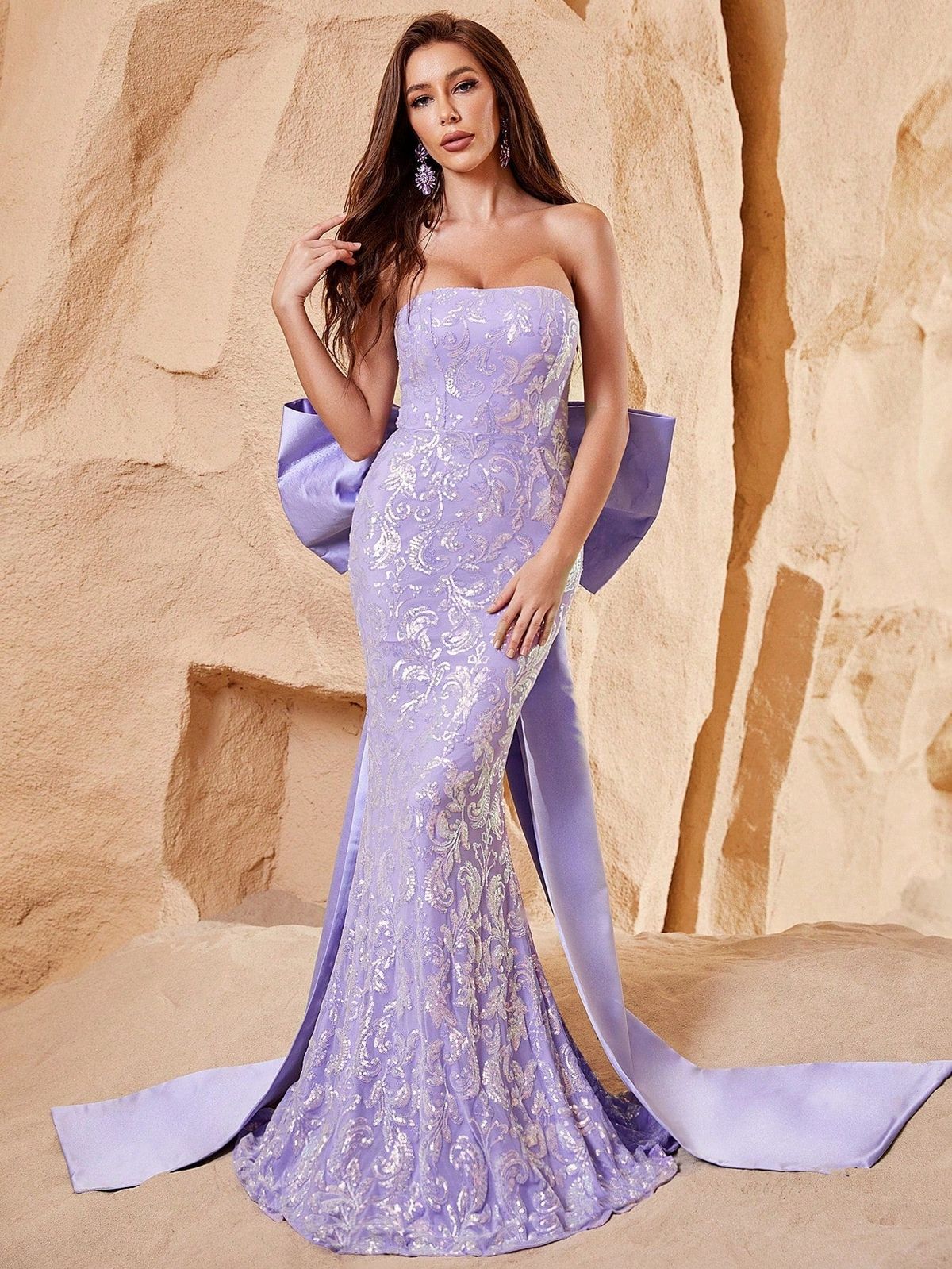 Style FSWD0595 Faeriesty Size L Nightclub Sequined Purple Mermaid Dress on Queenly