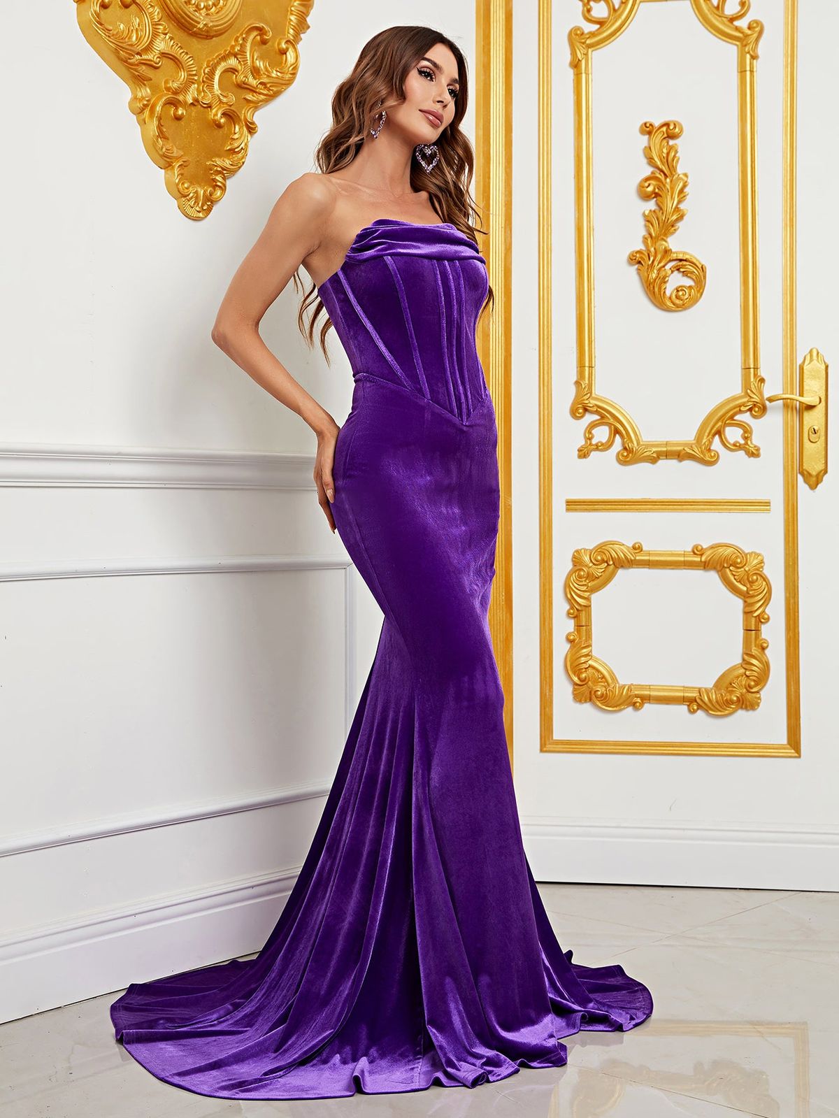 Style FSWD0910 Faeriesty Size L Nightclub Velvet Purple Mermaid Dress on Queenly