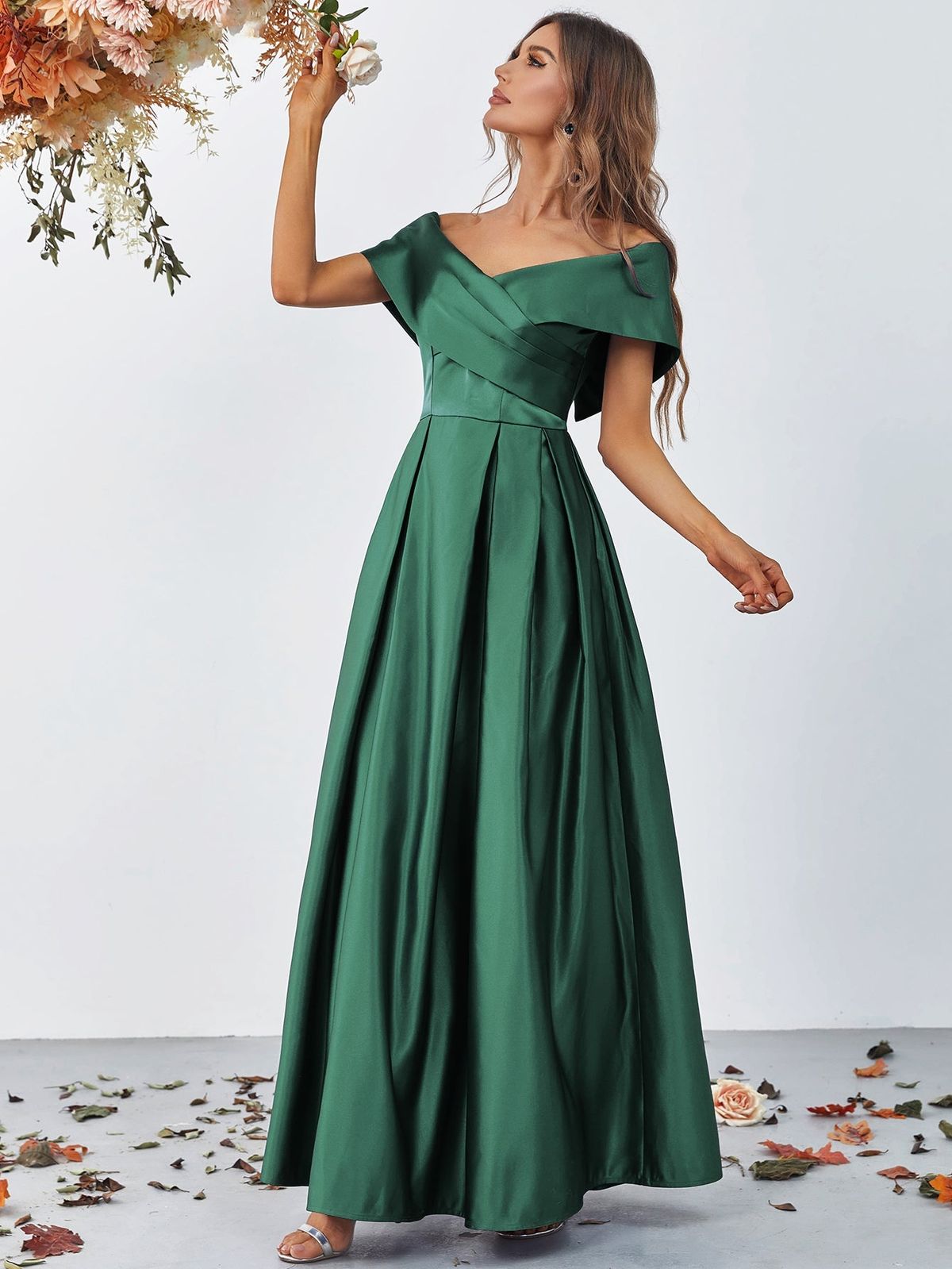 Style FSWD0861 Faeriesty Size XS Off The Shoulder Satin Green A-line Dress on Queenly
