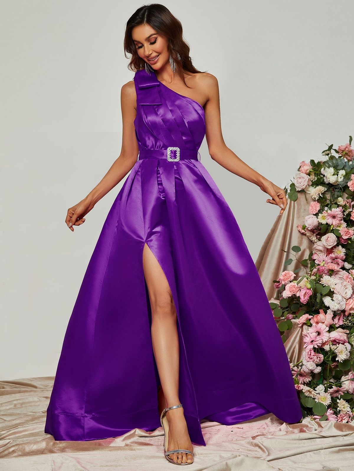 Style FSWD0780 Faeriesty Size S One Shoulder Satin Purple A-line Dress on Queenly