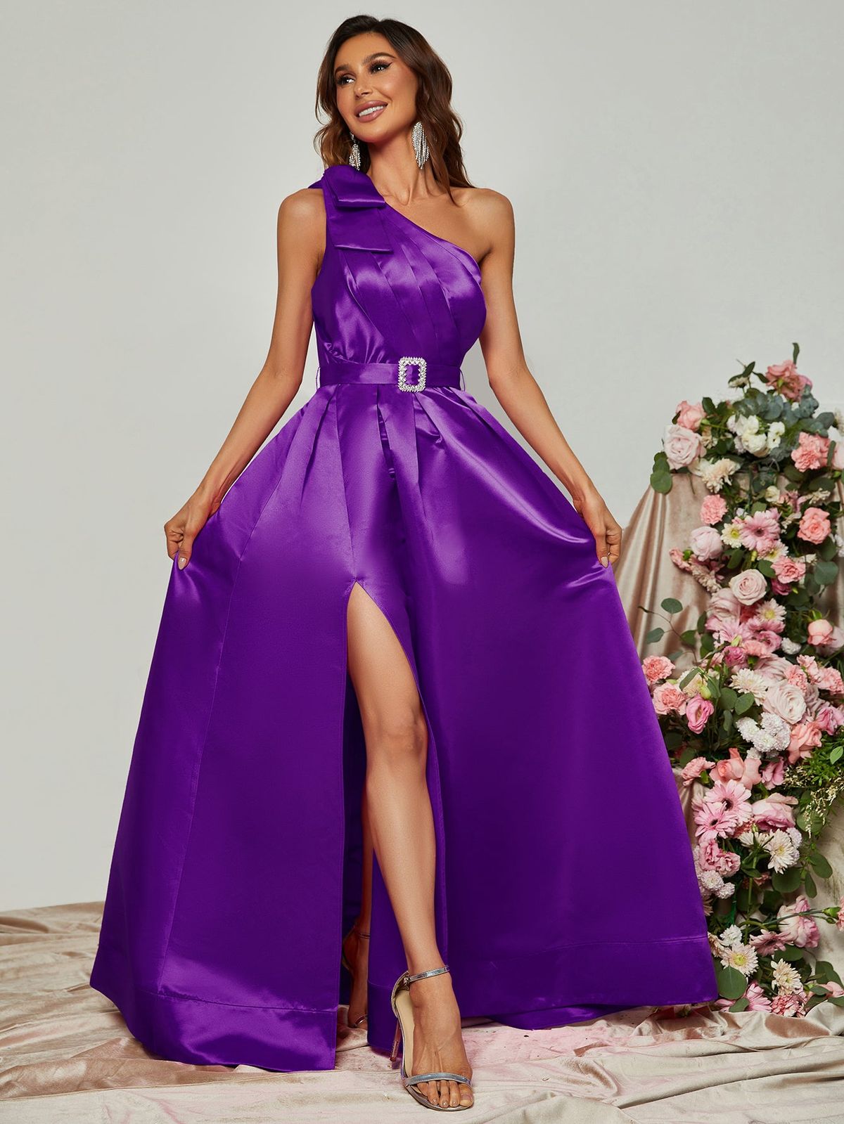 Style FSWD0780 Faeriesty Size XL One Shoulder Satin Purple A-line Dress on Queenly