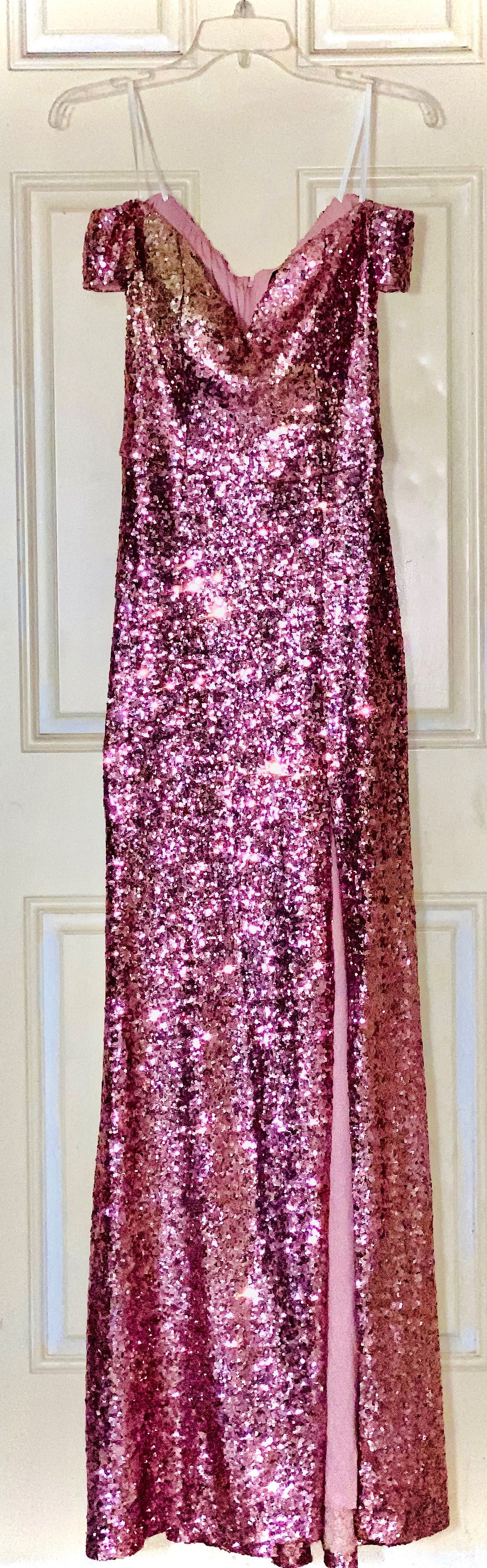 B. Darlin Size 12 Prom Off The Shoulder Pink Side Slit Dress on Queenly