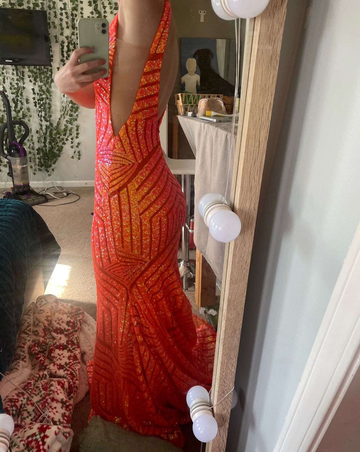 Jovani Size 0 Bridesmaid Plunge Orange Mermaid Dress on Queenly
