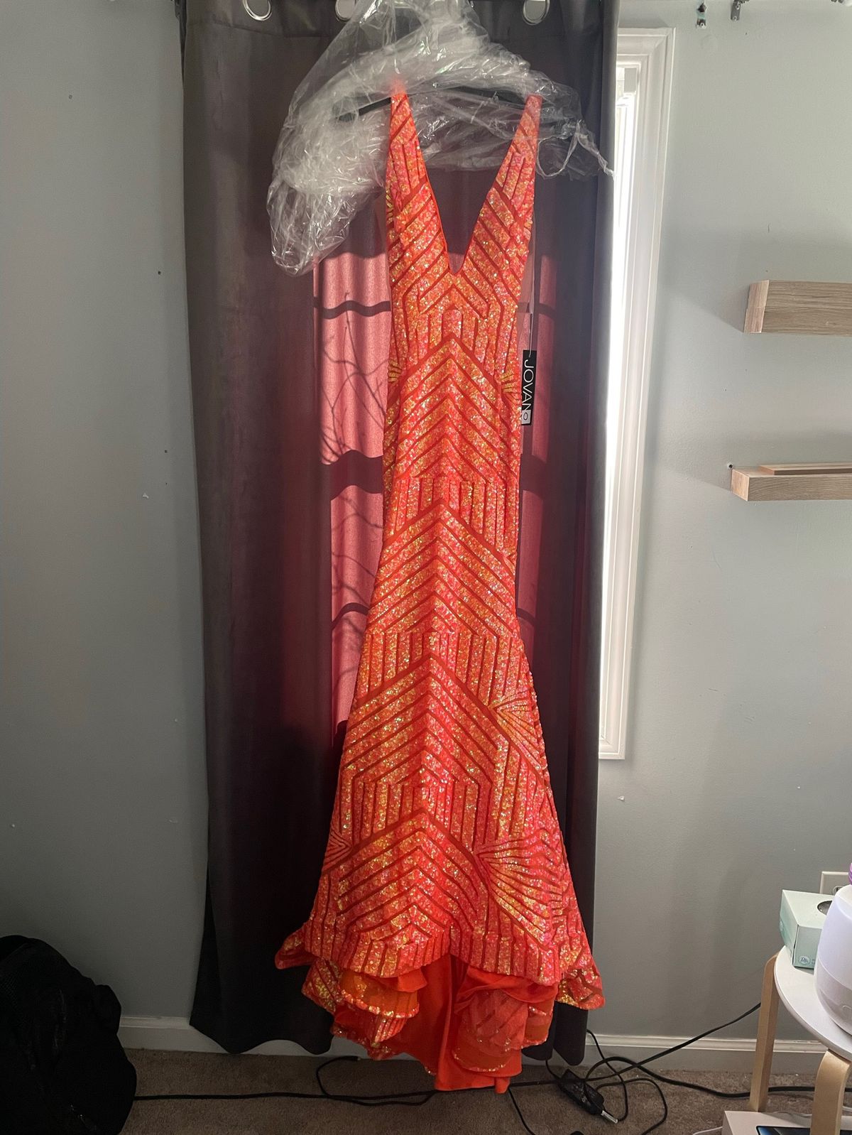 Jovani Size 0 Bridesmaid Plunge Orange Mermaid Dress on Queenly