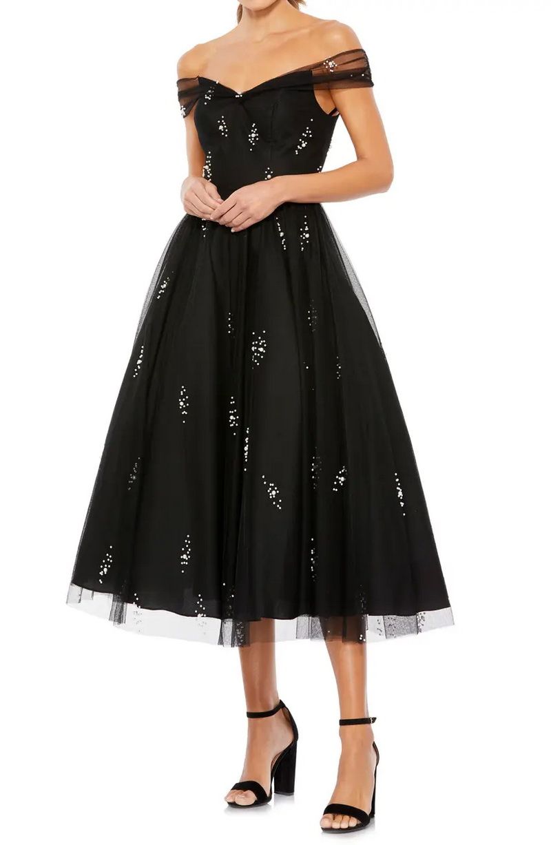 Mac Duggal Size 10 Off The Shoulder Black Cocktail Dress on Queenly