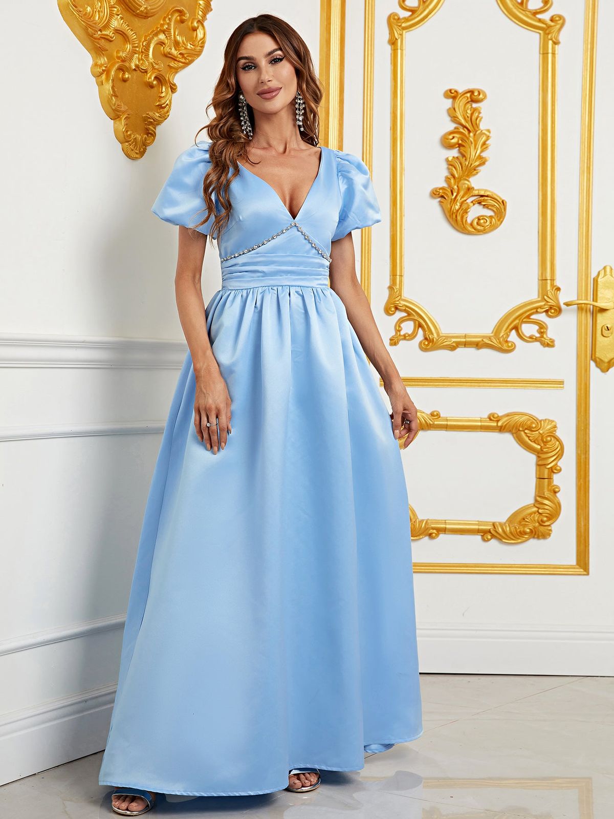 Style FSWD0882R Faeriesty Size XL Satin Blue A-line Dress on Queenly