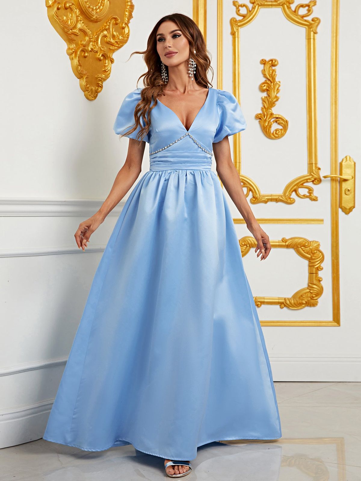 Style FSWD0882R Faeriesty Size XL Satin Blue A-line Dress on Queenly