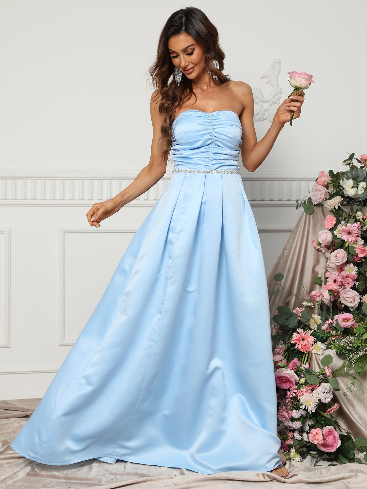 Style FSWD0631 Faeriesty Size S Satin Blue A-line Dress on Queenly