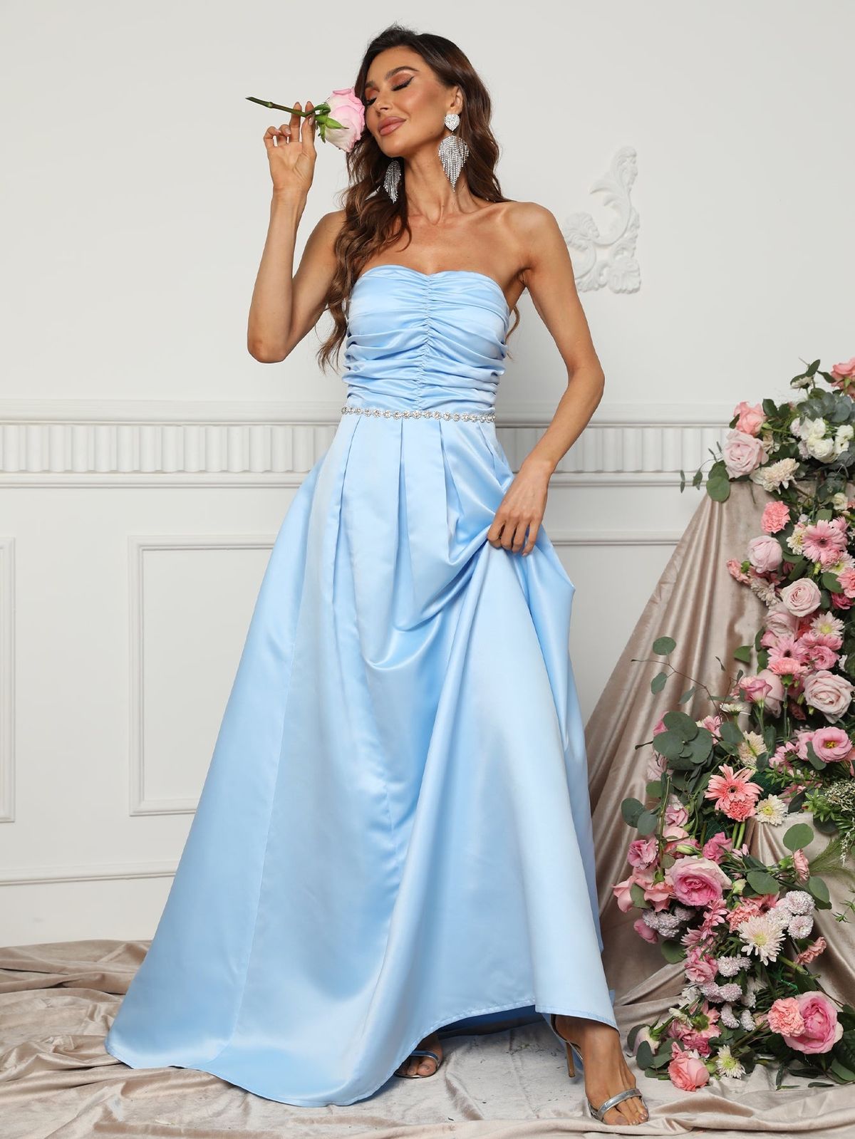 Style FSWD0631 Faeriesty Size XL Satin Blue A-line Dress on Queenly