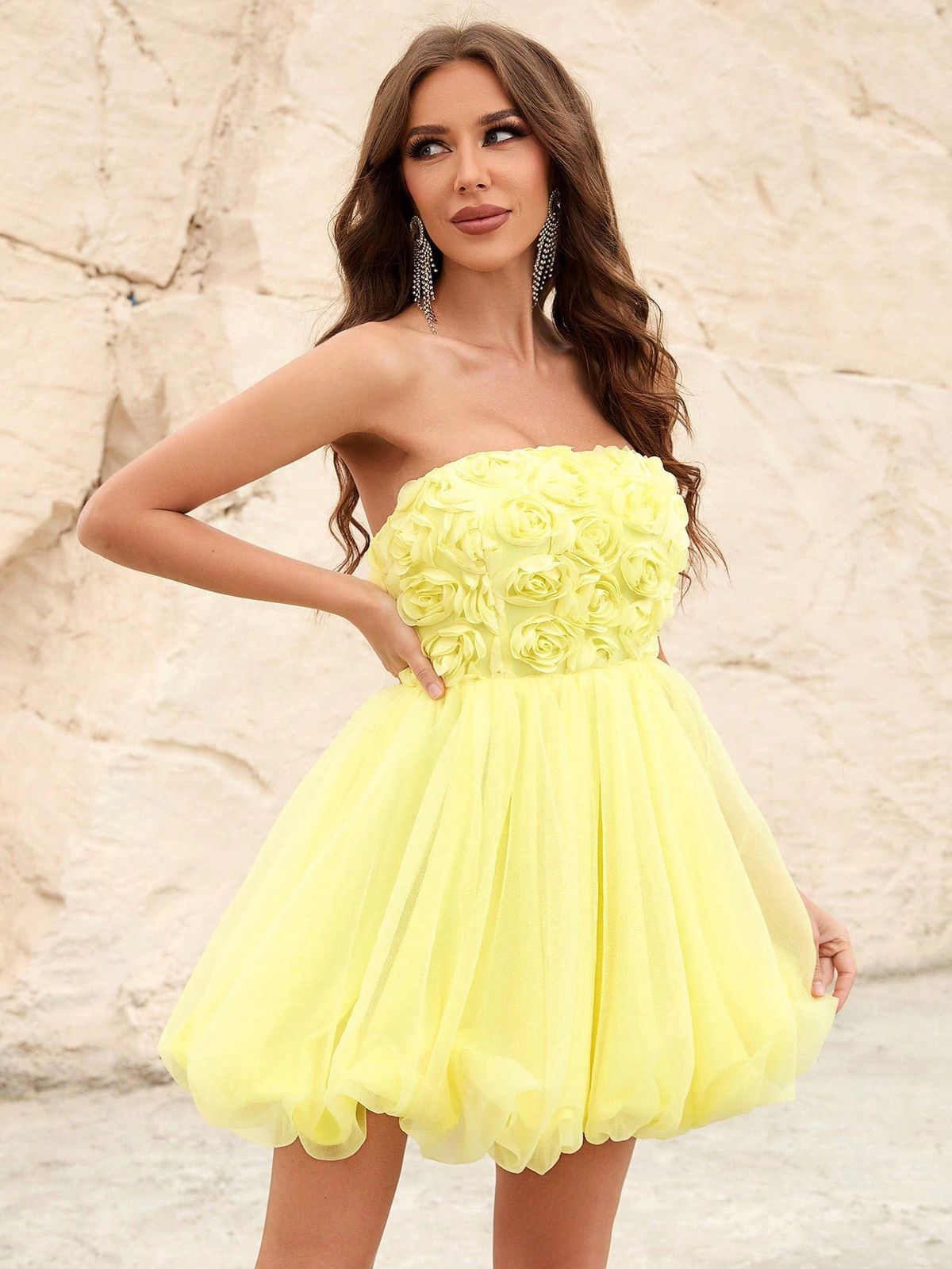 Style FSWD1158 Faeriesty Size XS Sheer Yellow Cocktail Dress on Queenly