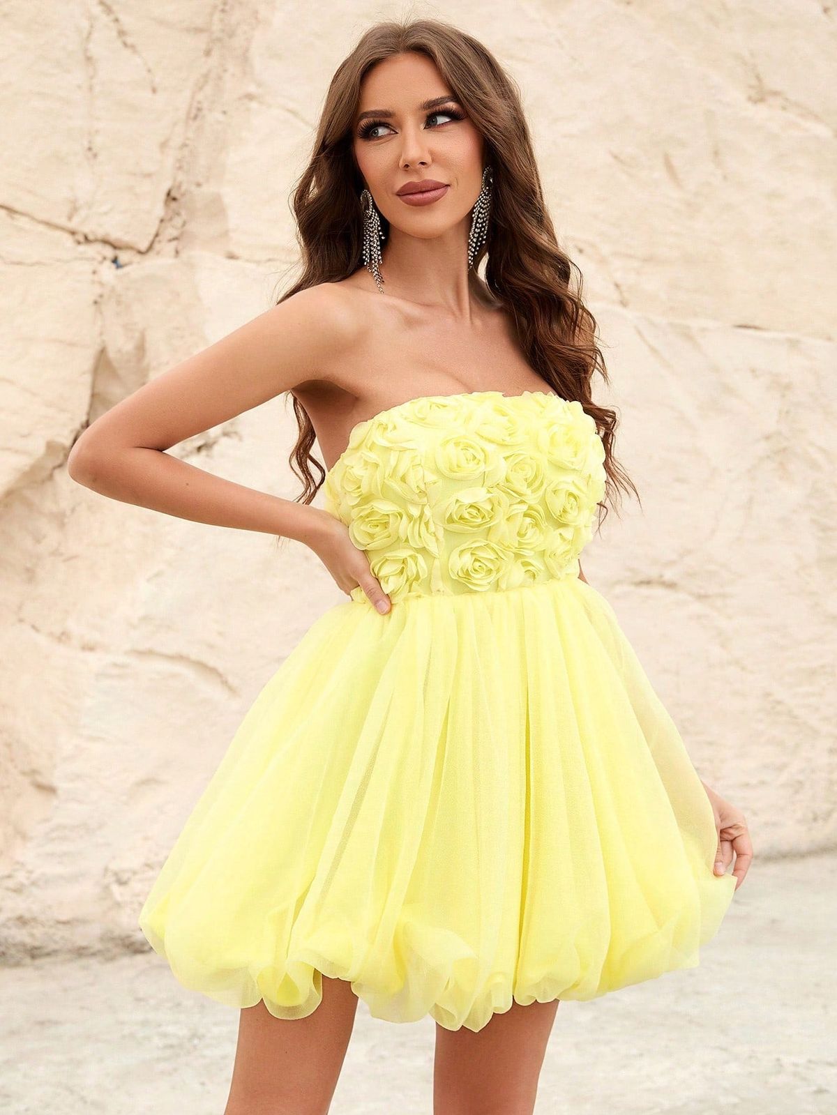 Style FSWD1158 Faeriesty Size S Sheer Yellow Cocktail Dress on Queenly