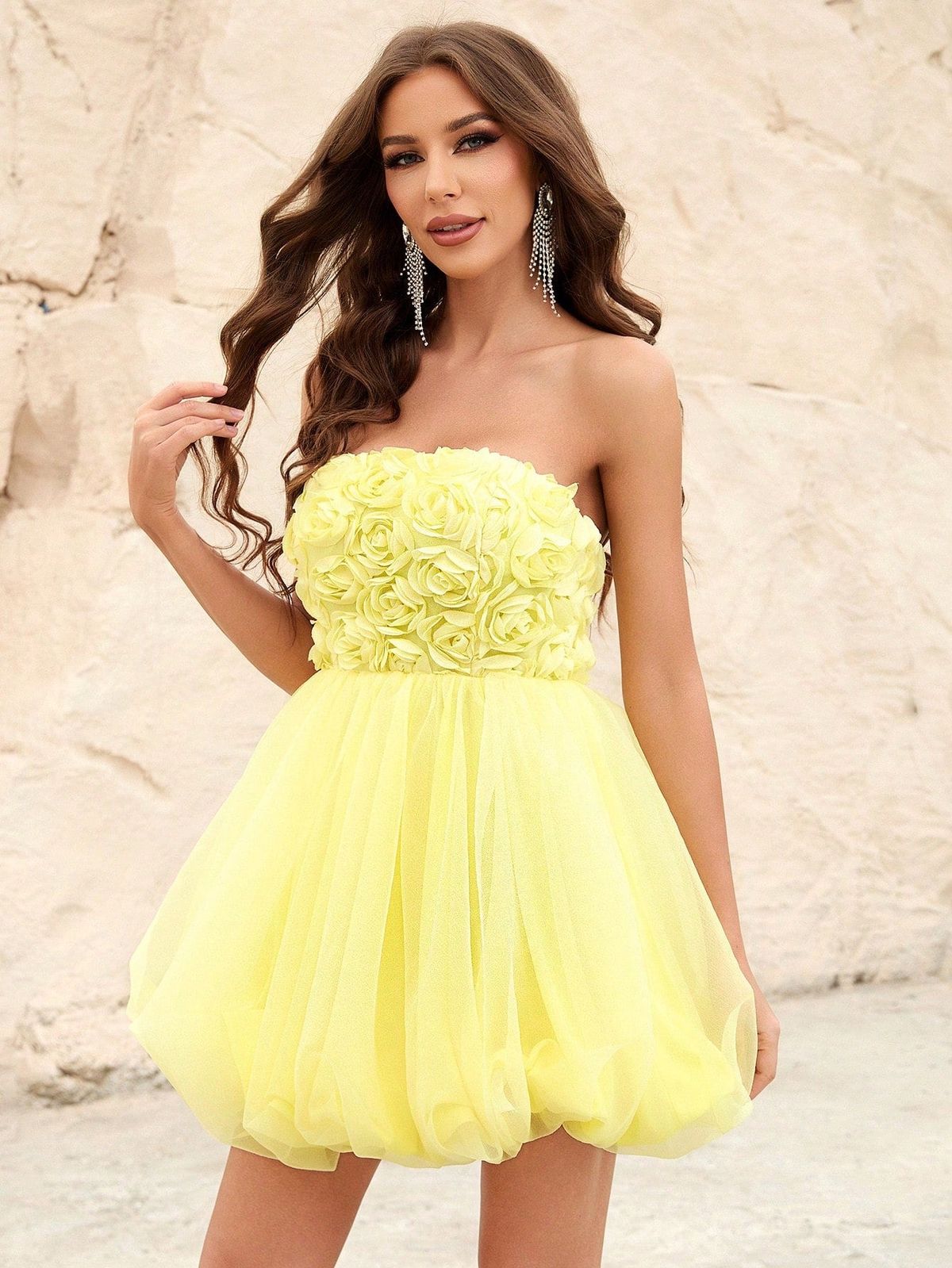Style FSWD1158 Faeriesty Size XL Sheer Yellow Cocktail Dress on Queenly