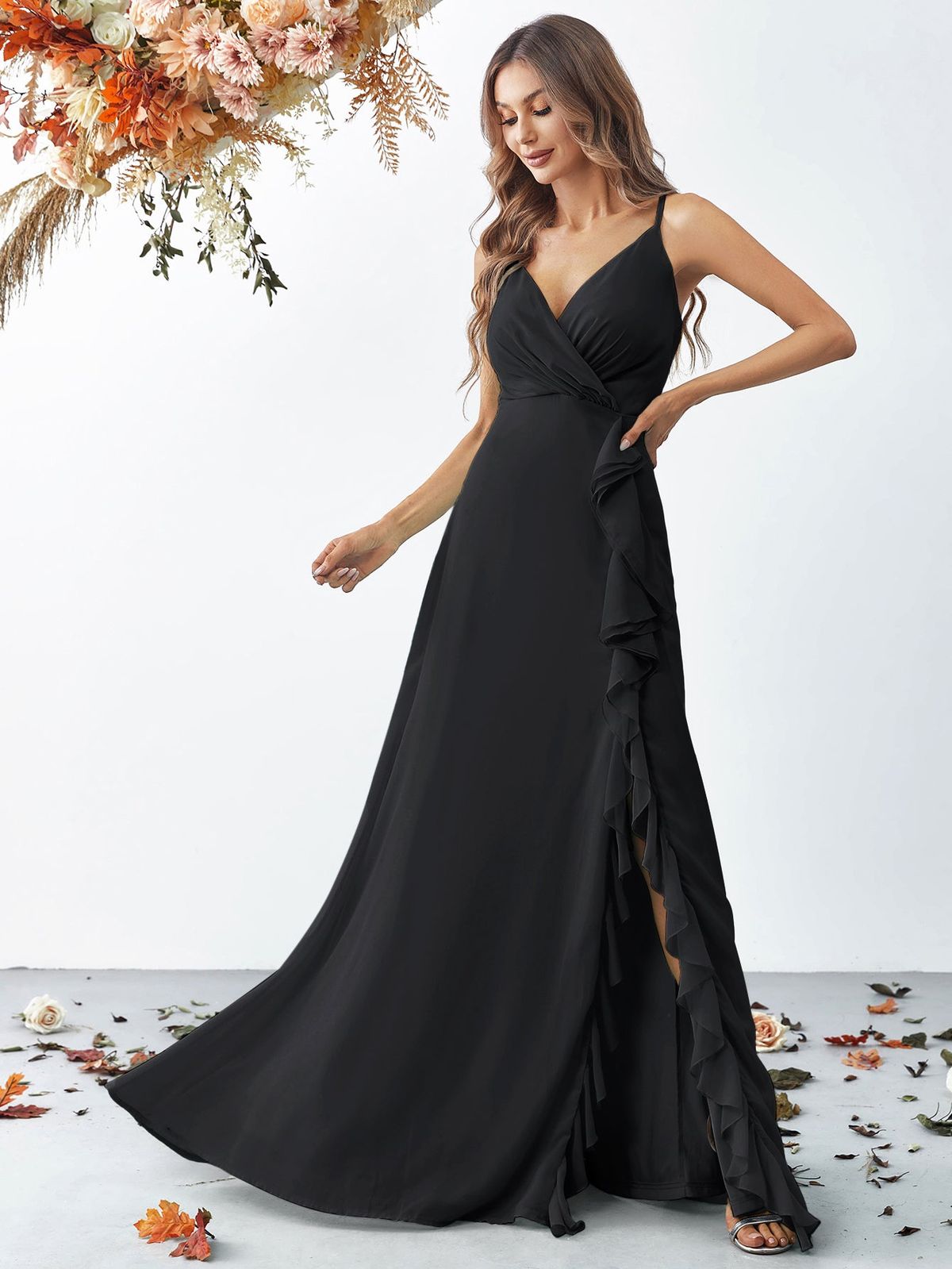 Style FSWD8057 Faeriesty Size L Black Side Slit Dress on Queenly