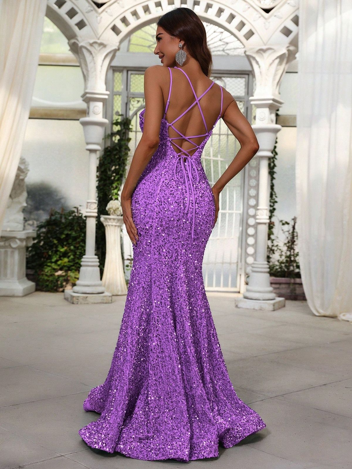Style FSWD0620 Faeriesty Size XS Nightclub Sequined Purple Mermaid Dress on Queenly