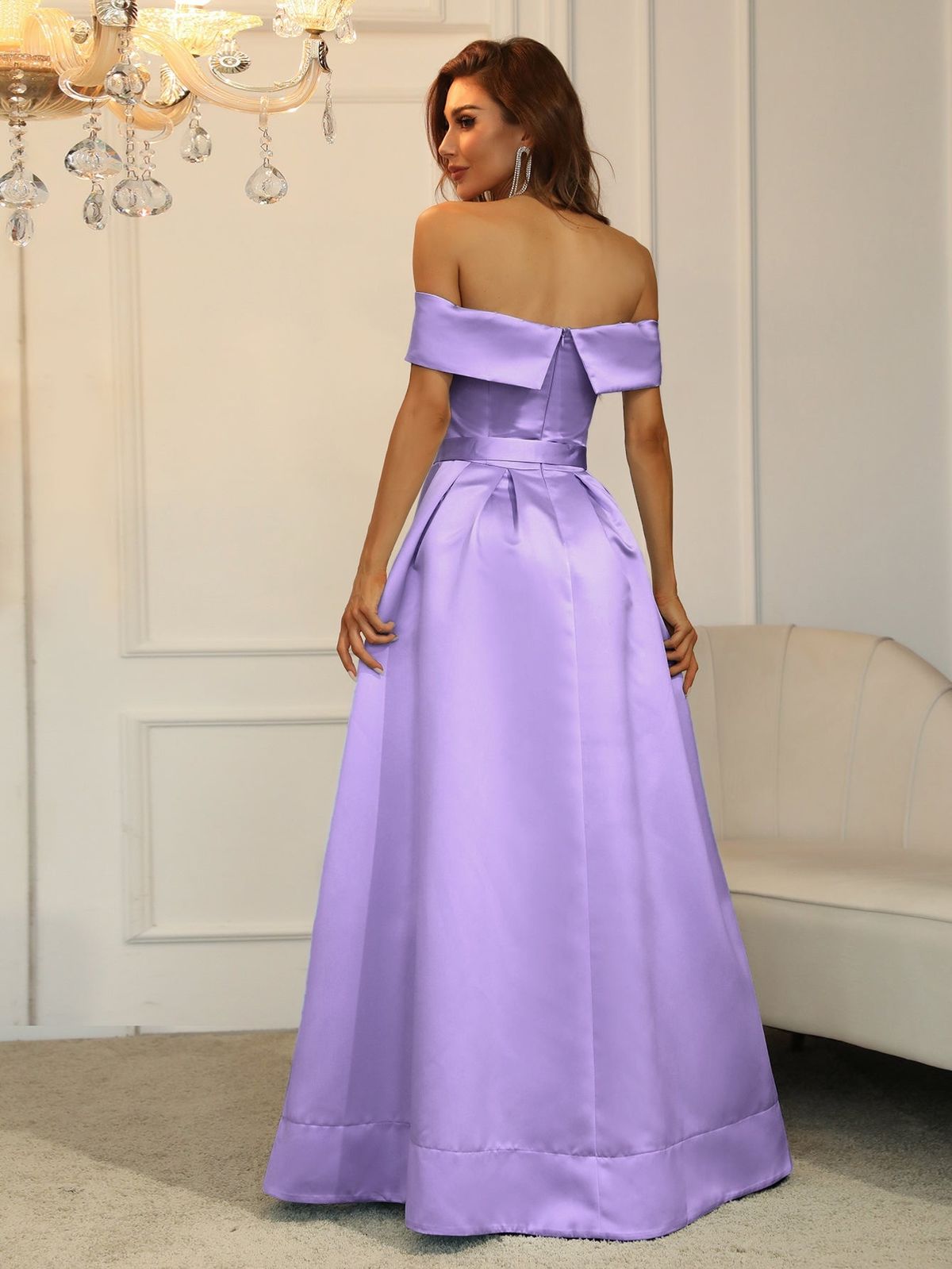 Style FSWD0195 Faeriesty Size XS Prom Off The Shoulder Satin Purple Ball Gown on Queenly