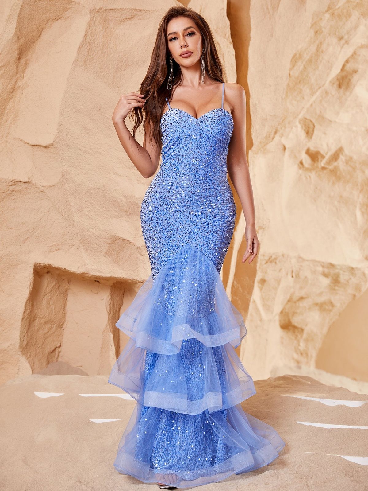 Style FSWD0174 Faeriesty Size S Prom Sequined Blue Mermaid Dress on Queenly