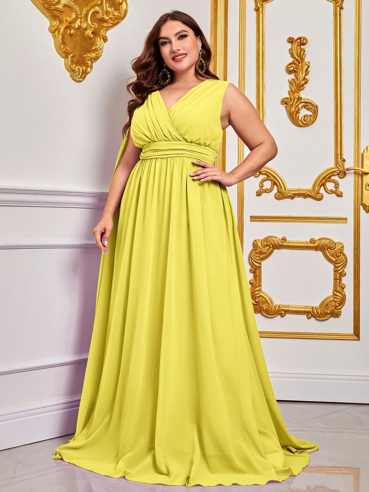Style FSWD0779P Faeriesty Size 1X Yellow A-line Dress on Queenly
