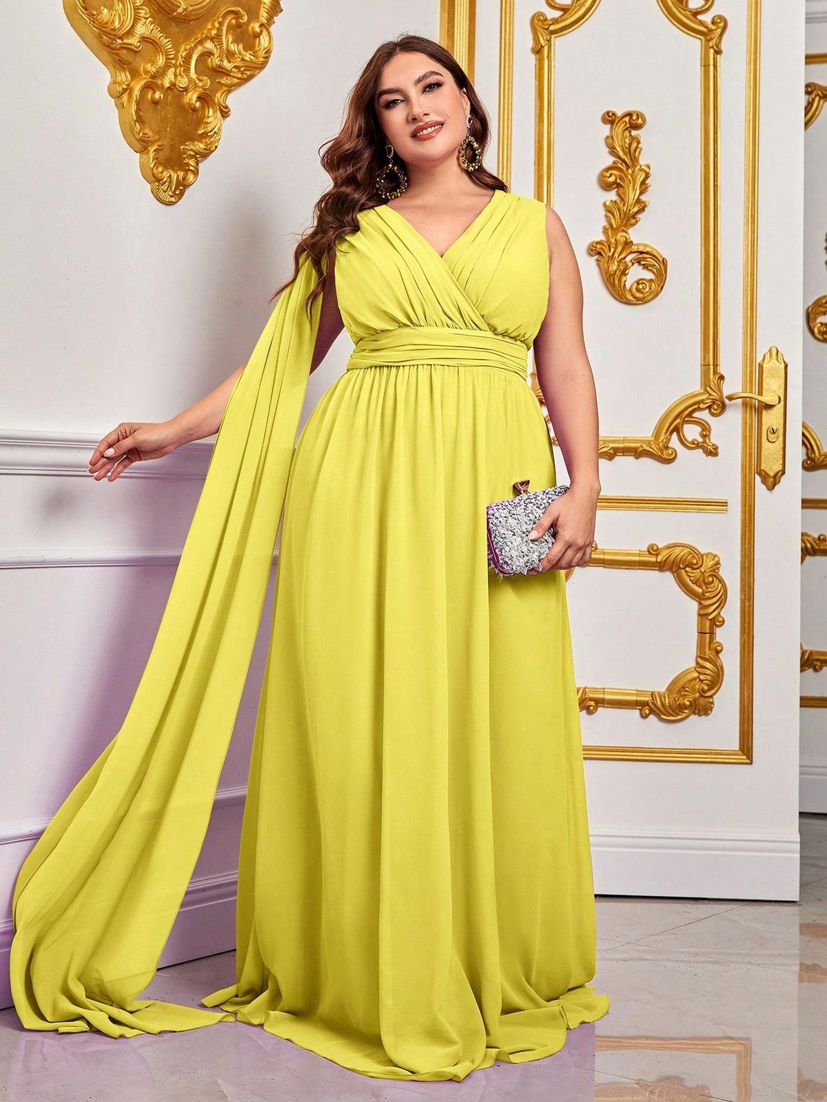 Style FSWD0779P Faeriesty Size 2X Yellow A-line Dress on Queenly