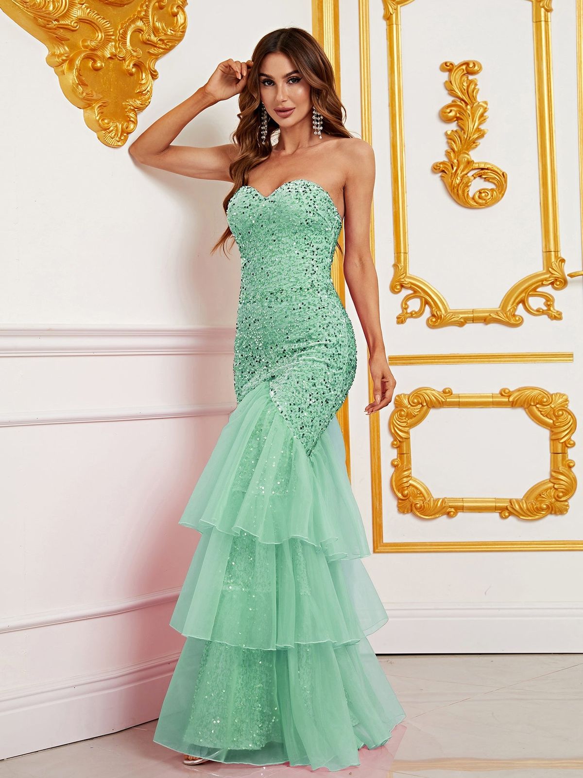 Style FSWD0371 Faeriesty Size XS Sequined Light Green Mermaid Dress on Queenly
