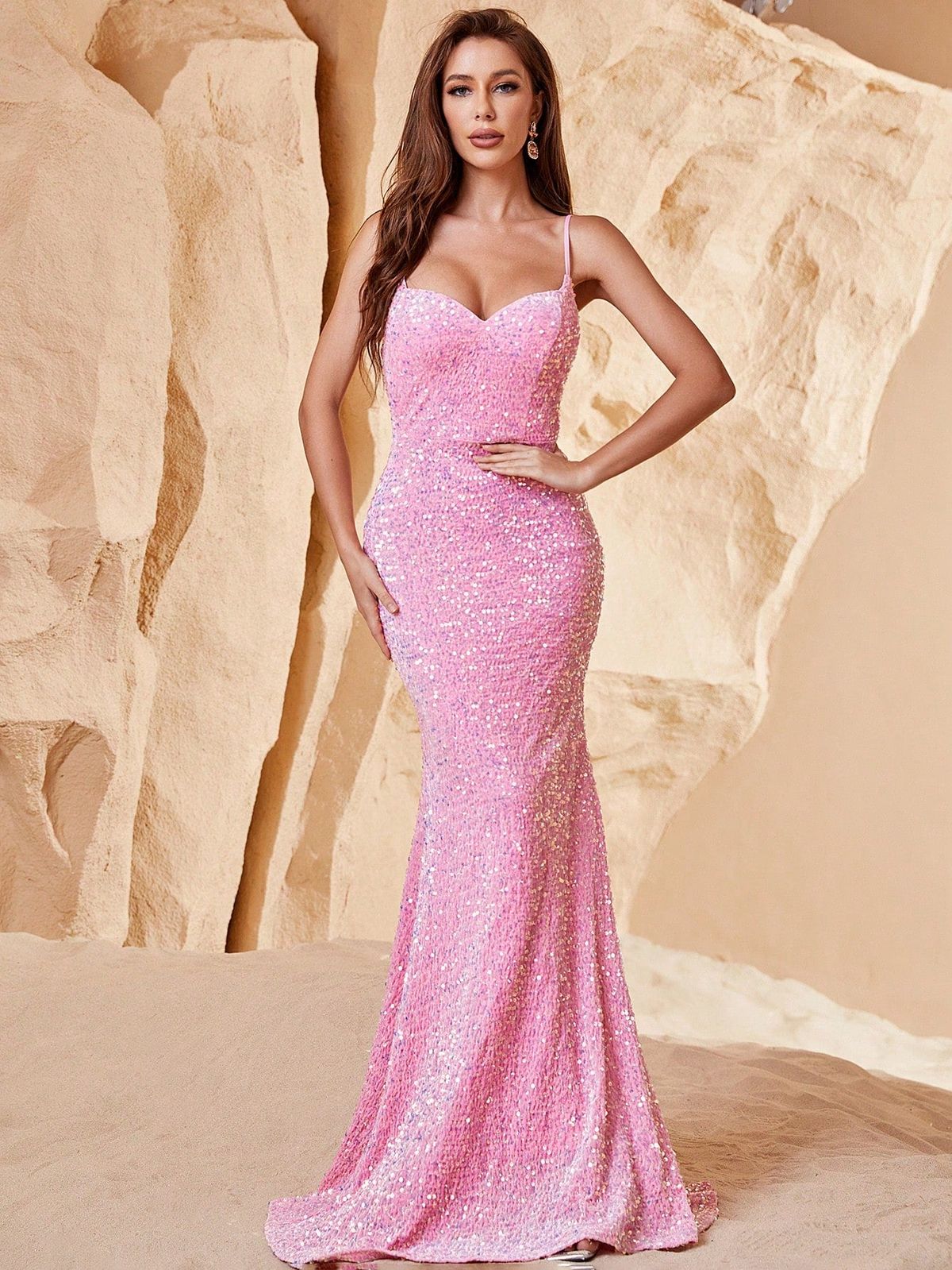 Style FSWD0550 Faeriesty Size XL Nightclub Sequined Pink Mermaid Dress on Queenly