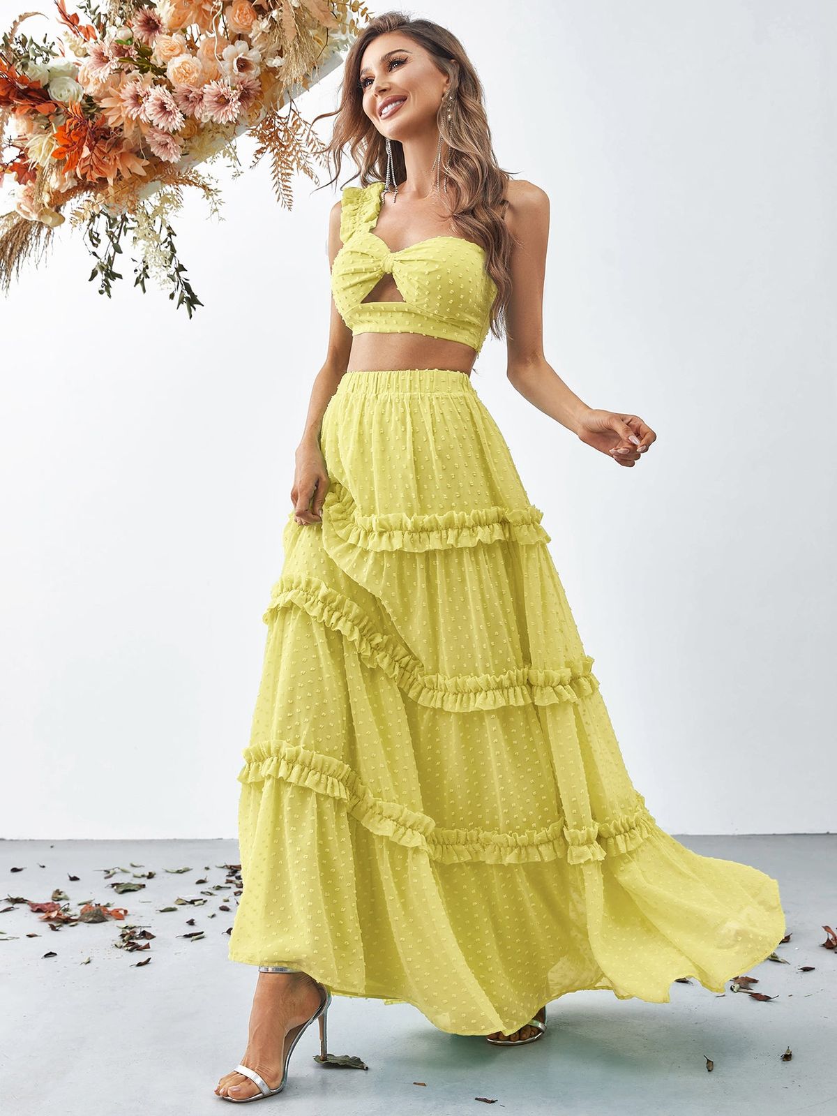 Style FSWU9004 Faeriesty Size XS One Shoulder Yellow Floor Length Maxi on Queenly
