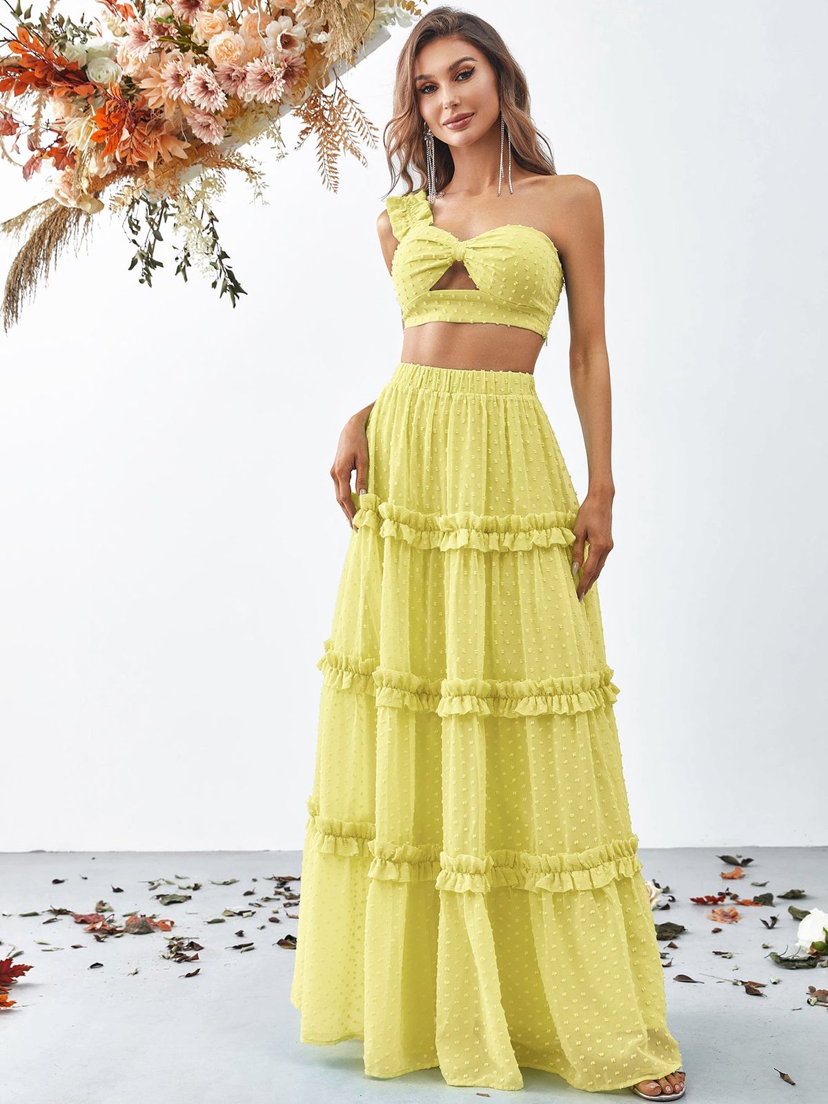 Style FSWU9004 Faeriesty Size S One Shoulder Yellow Floor Length Maxi on Queenly