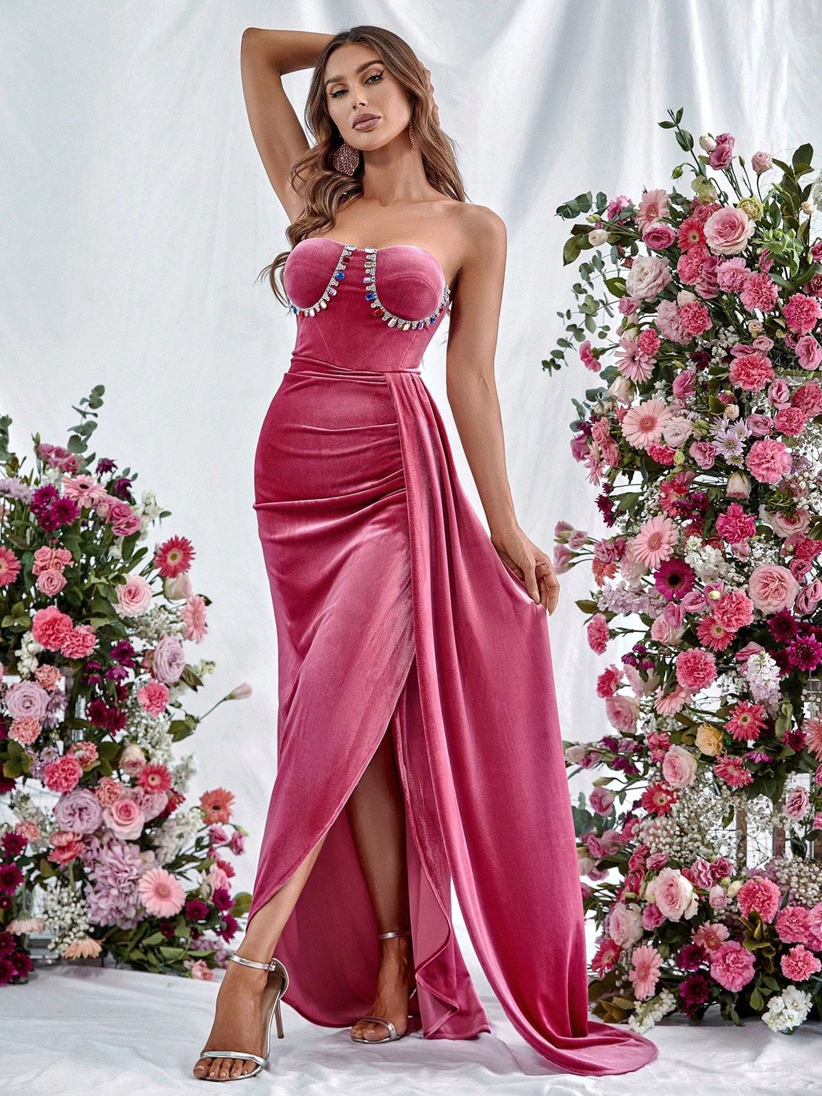 Style FSWD0908 Faeriesty Size S Prom Velvet Pink Floor Length Maxi on Queenly