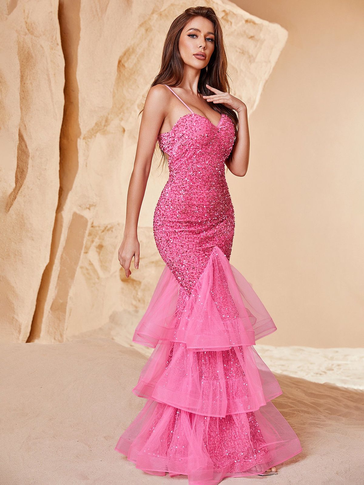 Style FSWD0174 Faeriesty Size XS Prom Sequined Pink Mermaid Dress on Queenly