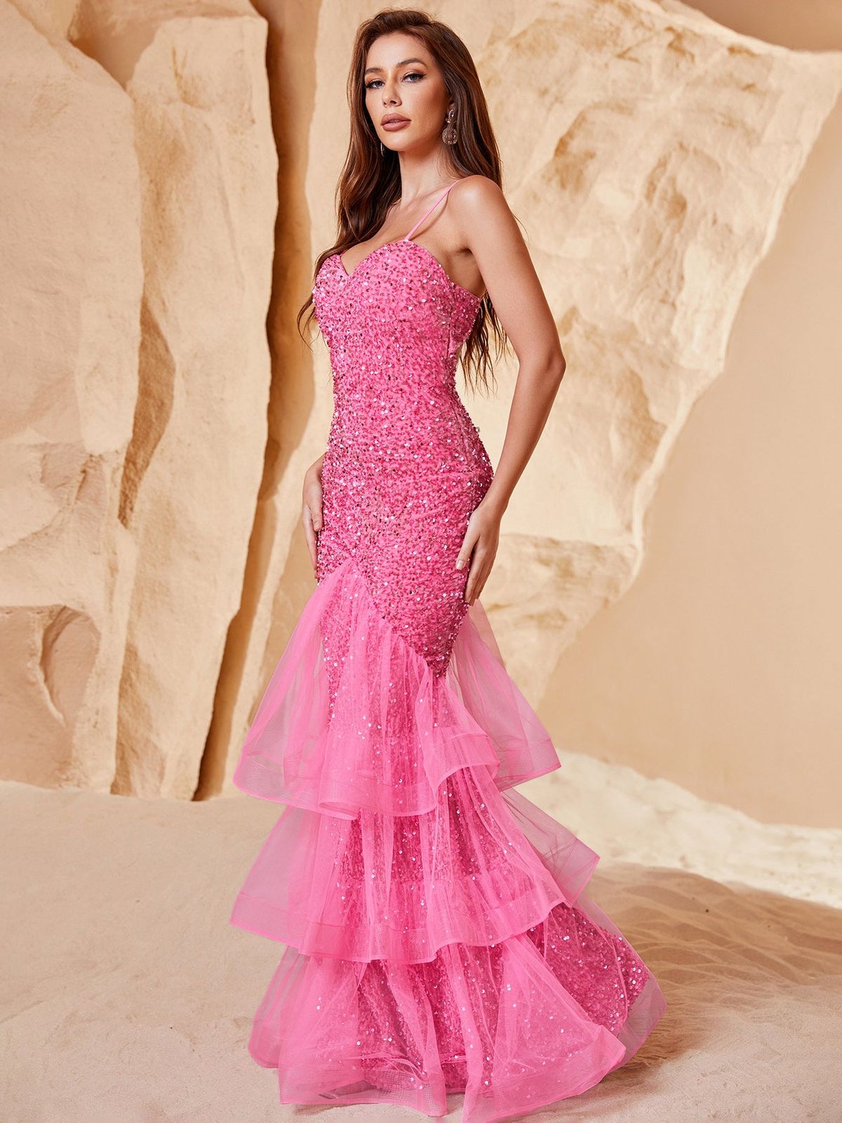 Style FSWD0174 Faeriesty Size S Prom Sequined Pink Mermaid Dress on Queenly
