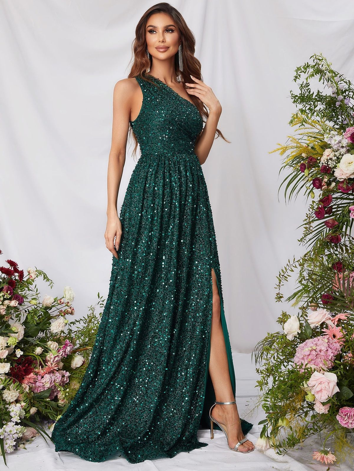 Style FSWD0431 Faeriesty Size XS One Shoulder Sequined Green A-line Dress on Queenly