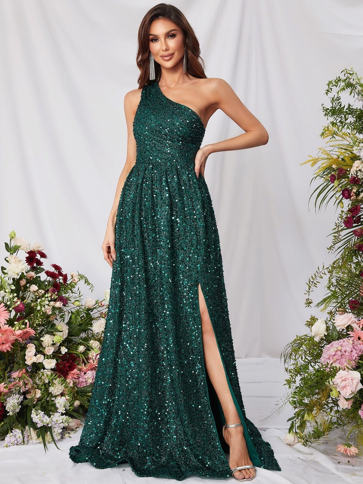 Style FSWD0431 Faeriesty Size S One Shoulder Sequined Green A-line Dress on Queenly