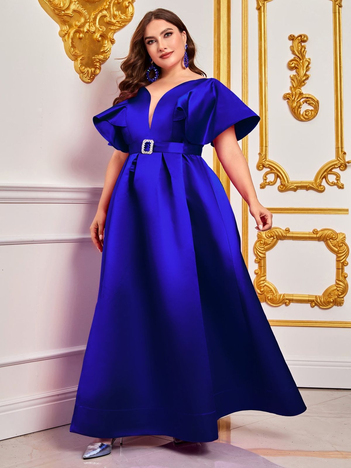 Style FSWD0819P Faeriesty Size 1X Satin Royal Blue Floor Length Maxi on Queenly