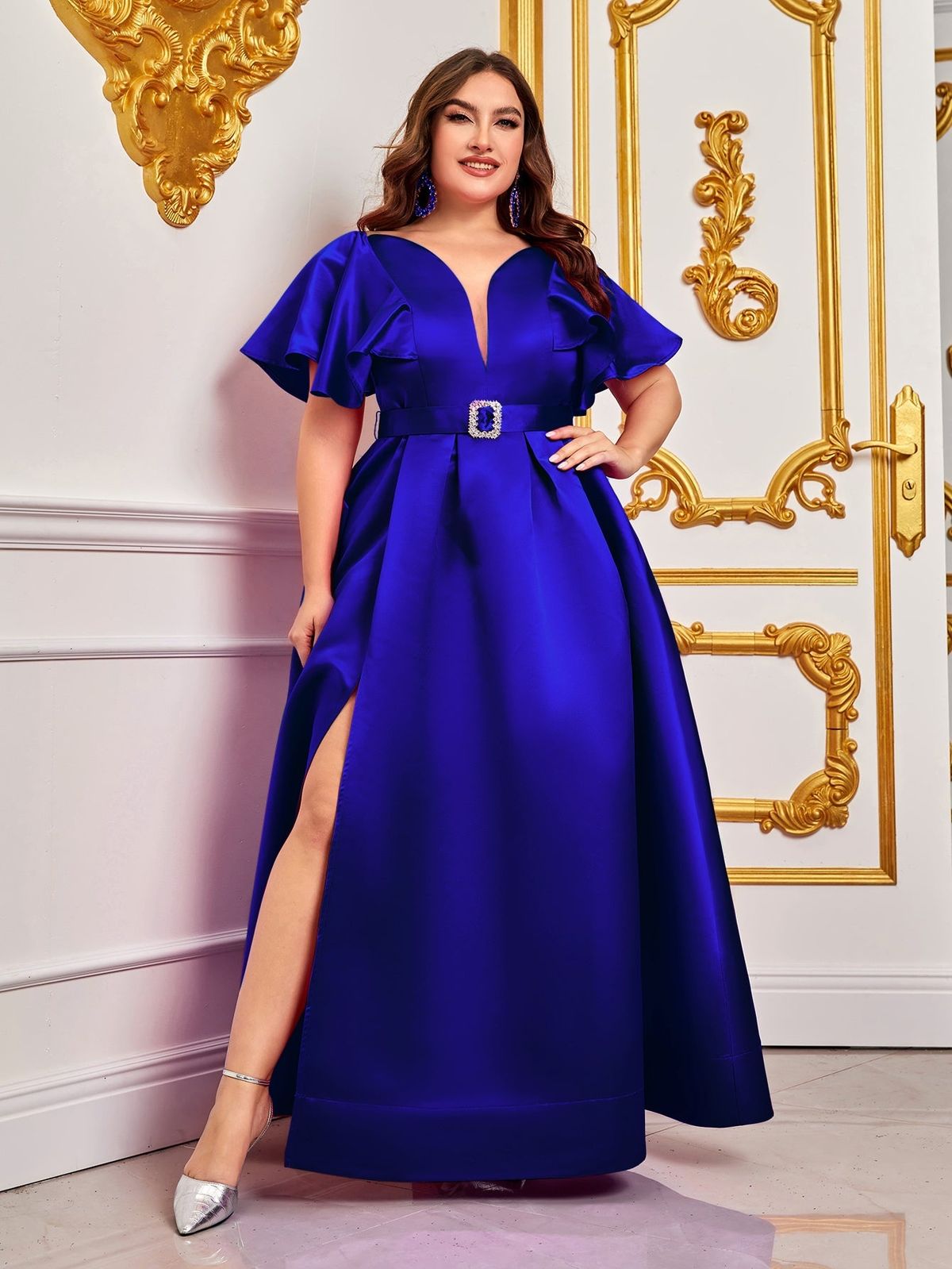 Style FSWD0819P Faeriesty Size 1X Satin Royal Blue Floor Length Maxi on Queenly