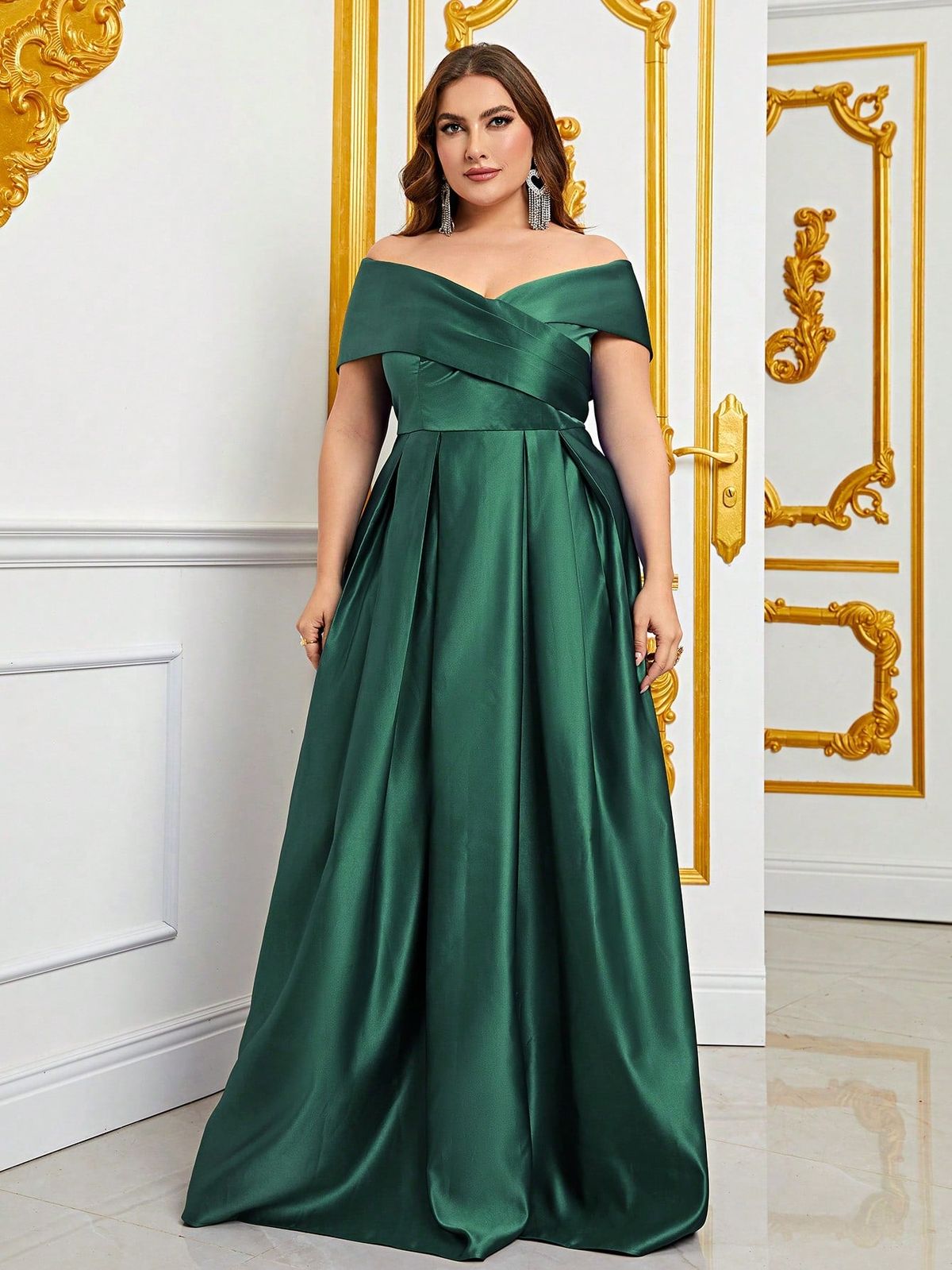 Elegant Dark Green Satin Button High Slit Evening Gown - Xdressy