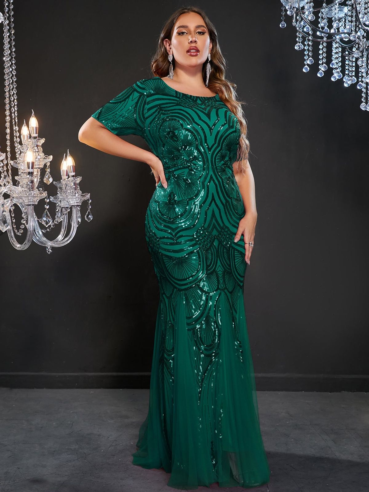 Style FSWD0748P Faeriesty Size 1X Prom Sequined Green Mermaid Dress on Queenly