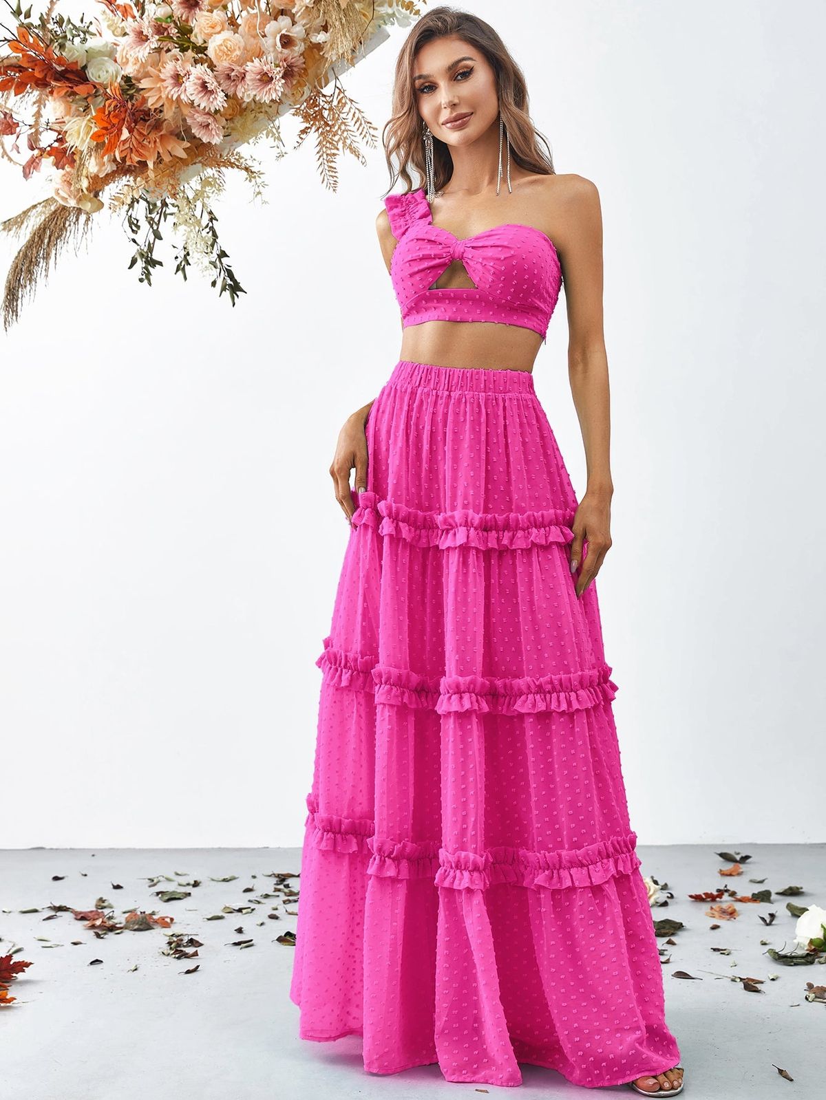Style FSWU9004 Faeriesty Size XS One Shoulder Hot Pink Floor Length Maxi on Queenly