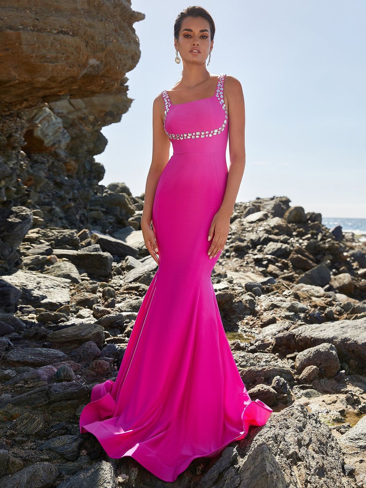 Style FSWD0547 Faeriesty Size L Prom Sequined Hot Pink Mermaid Dress on Queenly