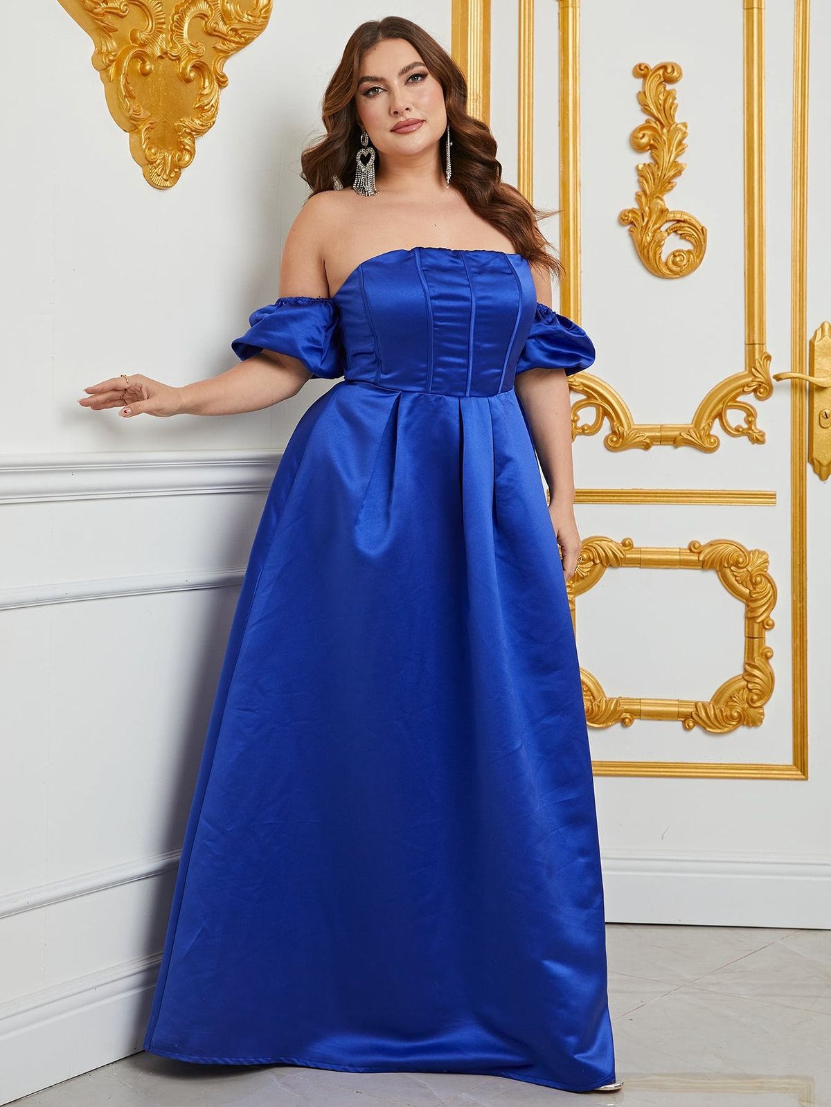 Style FSWD0793P Faeriesty Size 2X Off The Shoulder Satin Royal Blue Floor Length Maxi on Queenly
