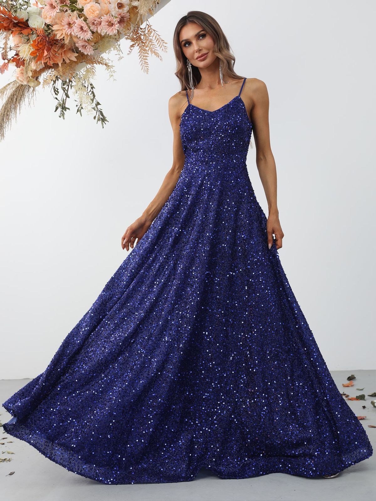 Style FSWD0853 Faeriesty Size M Sequined Navy Blue A-line Dress on Queenly