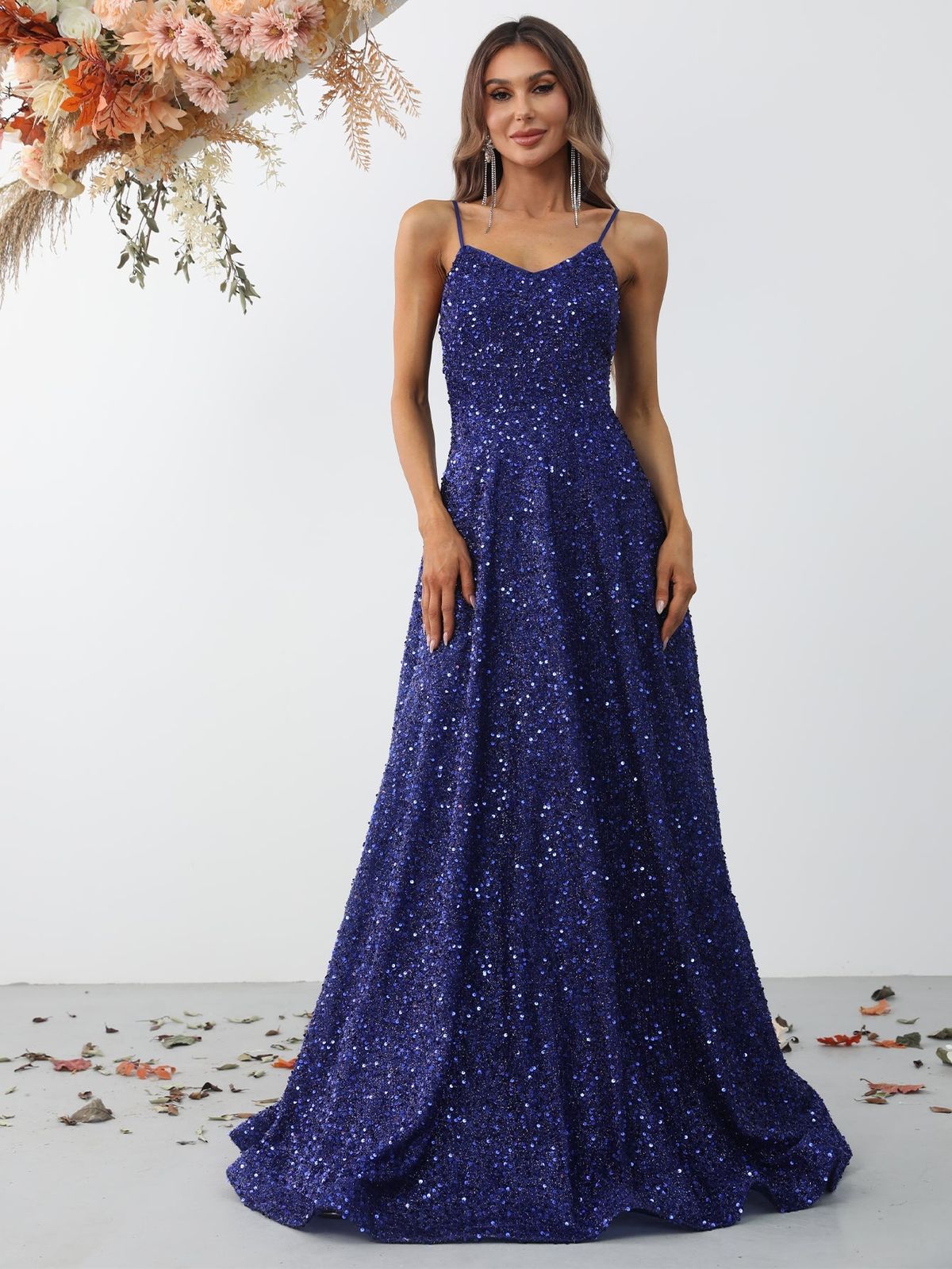 Style FSWD0853 Faeriesty Size L Sequined Navy Blue A-line Dress on Queenly