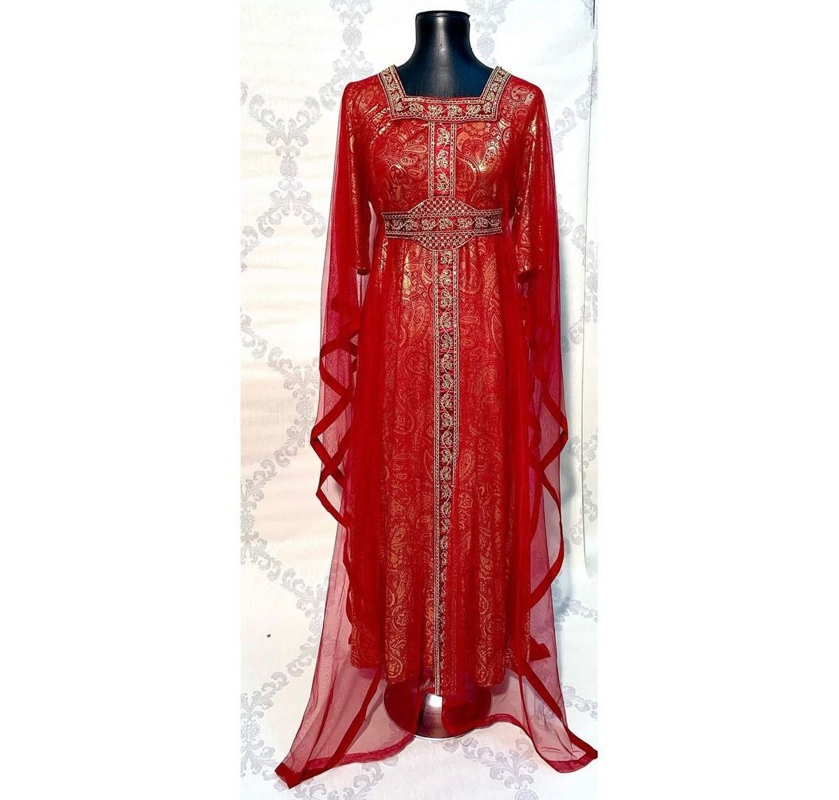 Size M Wedding Guest Long Sleeve Red Floor Length Maxi on Queenly