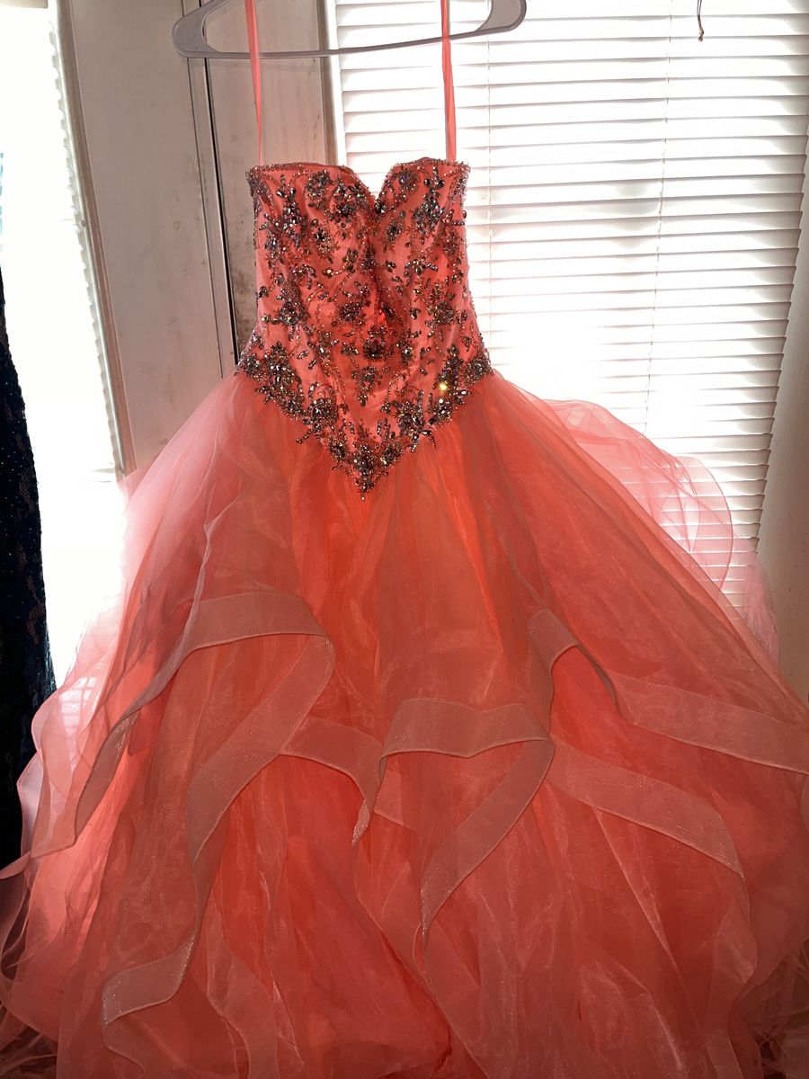 Size 8 Orange Ball Gown on Queenly