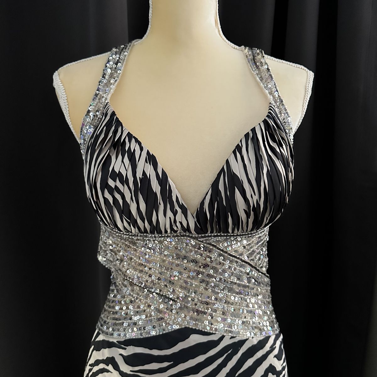 Jovani Size 10 Prom Halter Sequined Silver Mermaid Dress on Queenly