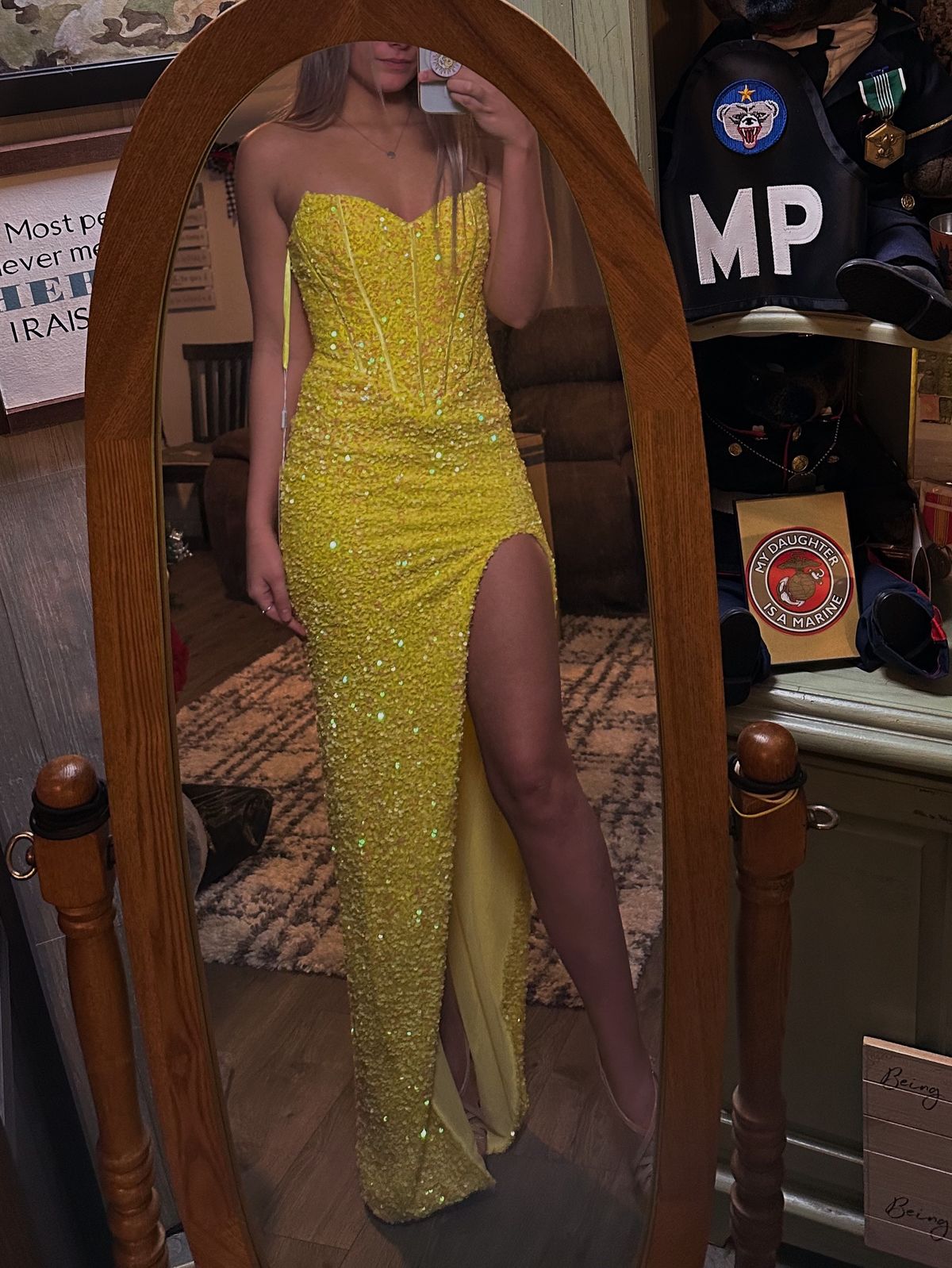 Portia and Scarlett Size 2 Prom Yellow Side Slit Dress on Queenly