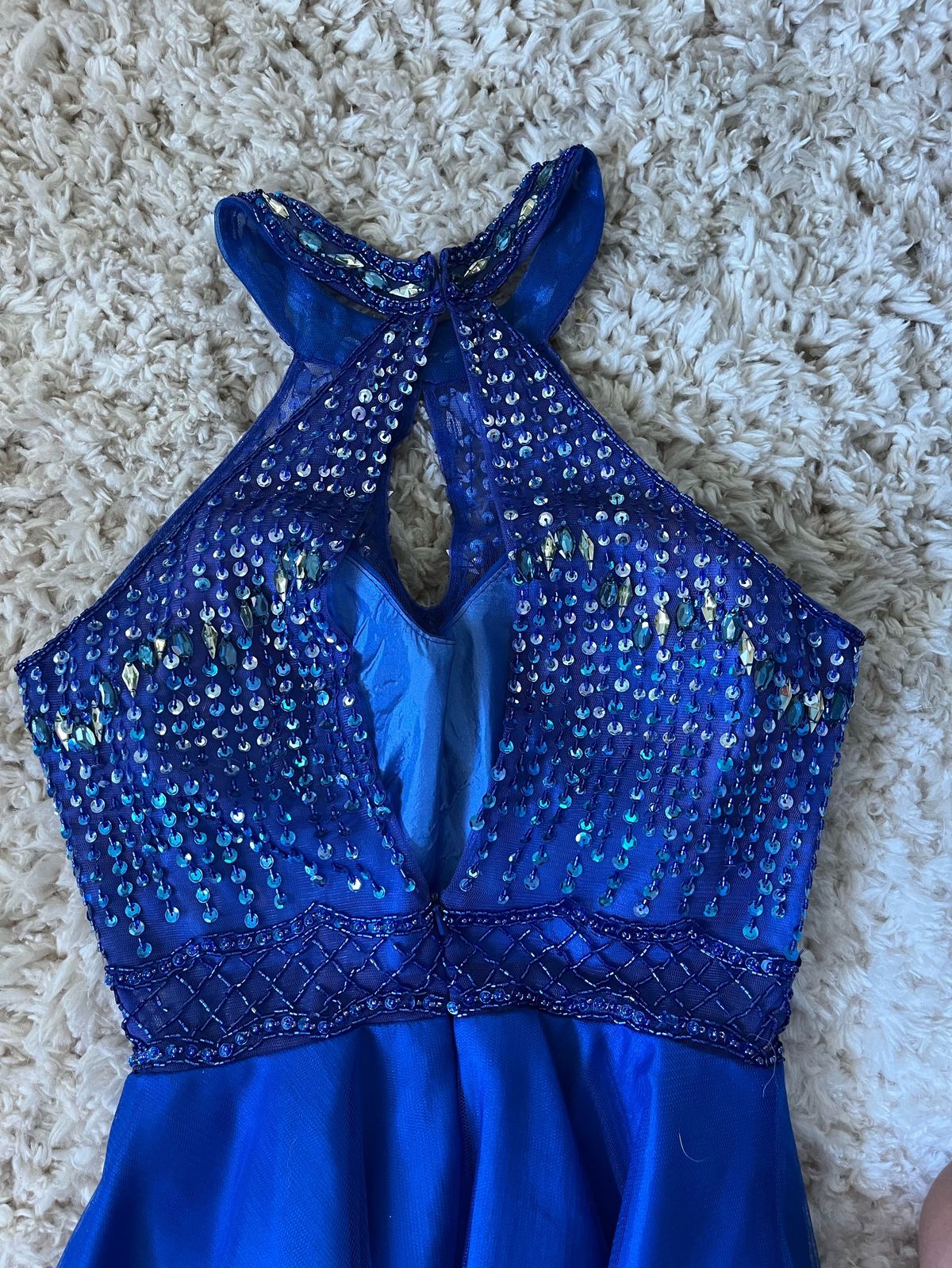 Size S Pageant High Neck Sequined Royal Blue Ball Gown on Queenly