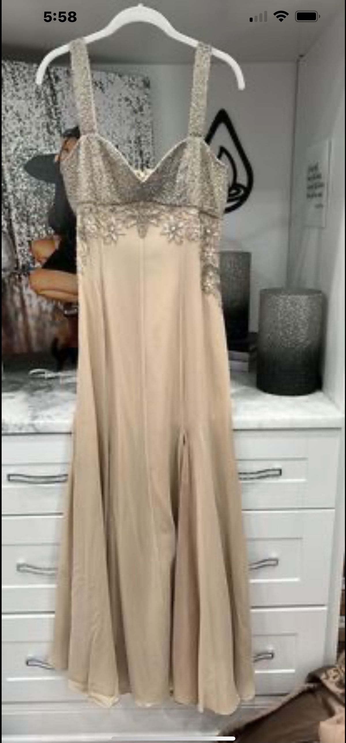 Jovani Size 6 Prom Sequined Nude Floor Length Maxi on Queenly