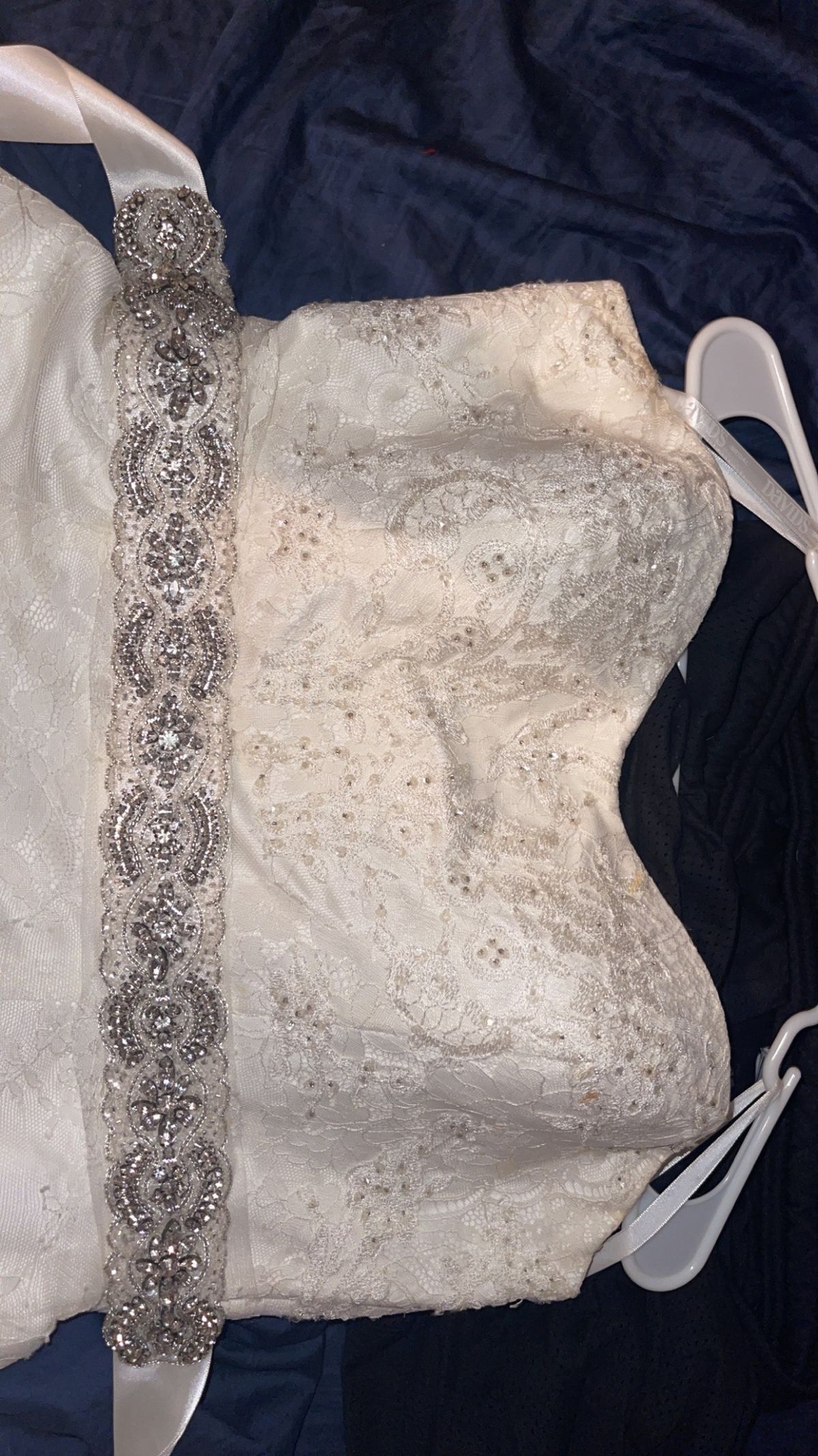 David's Bridal Size 14 Wedding Strapless Lace White Dress With Train on Queenly