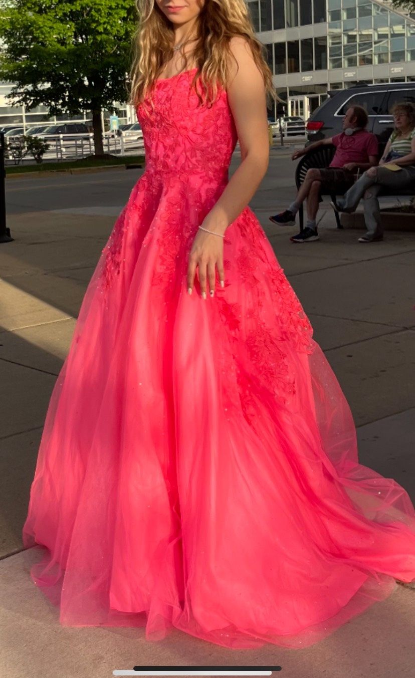 Size 2 Prom Strapless Hot Pink Ball Gown on Queenly