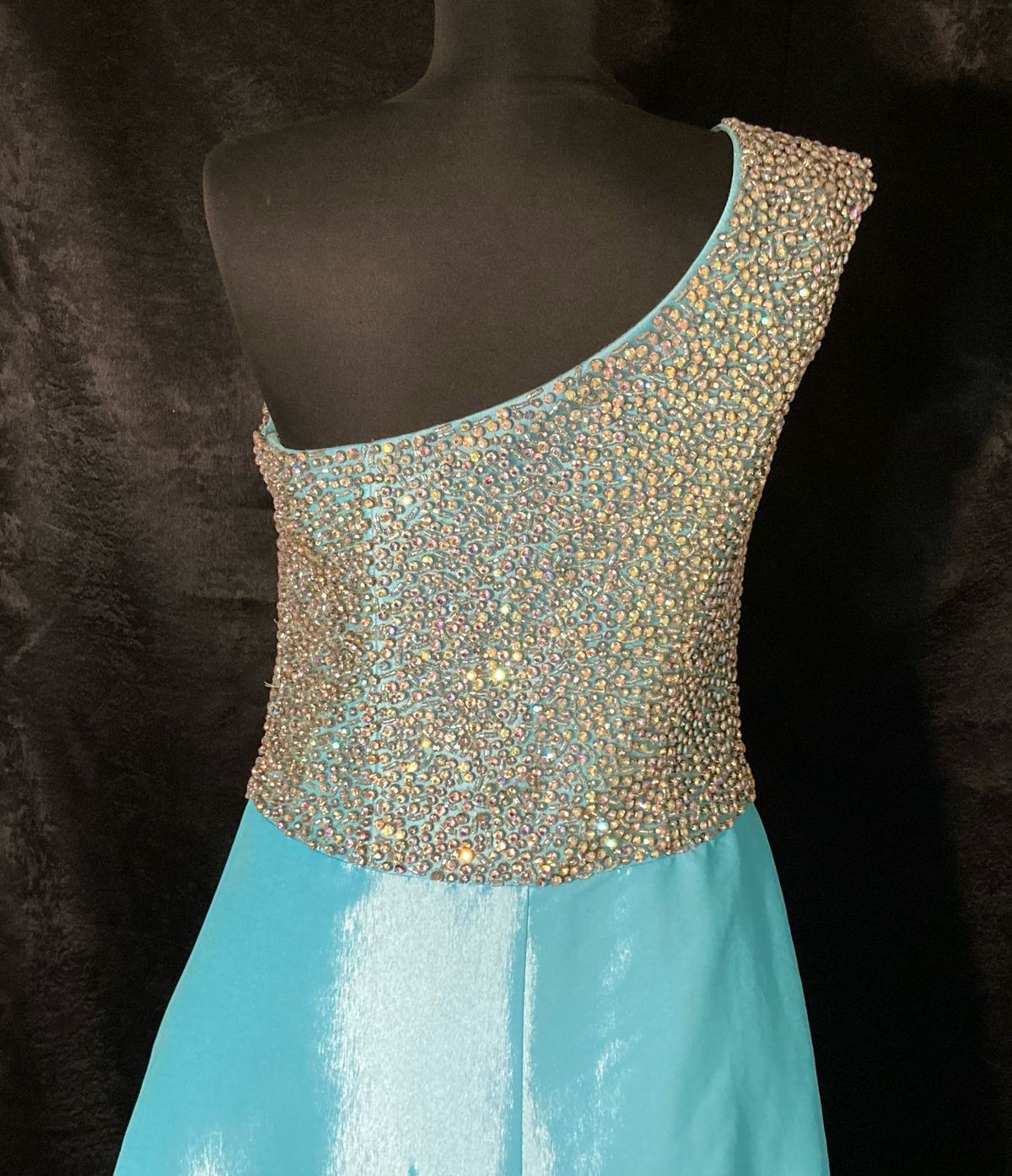 Custom made Size 4 Pageant One Shoulder Satin Turquoise Blue A-line Dress on Queenly