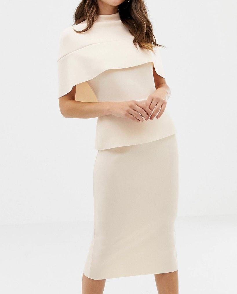 ASOS Design Size 6 Pageant Interview Off The Shoulder Nude Cocktail Dress on Queenly